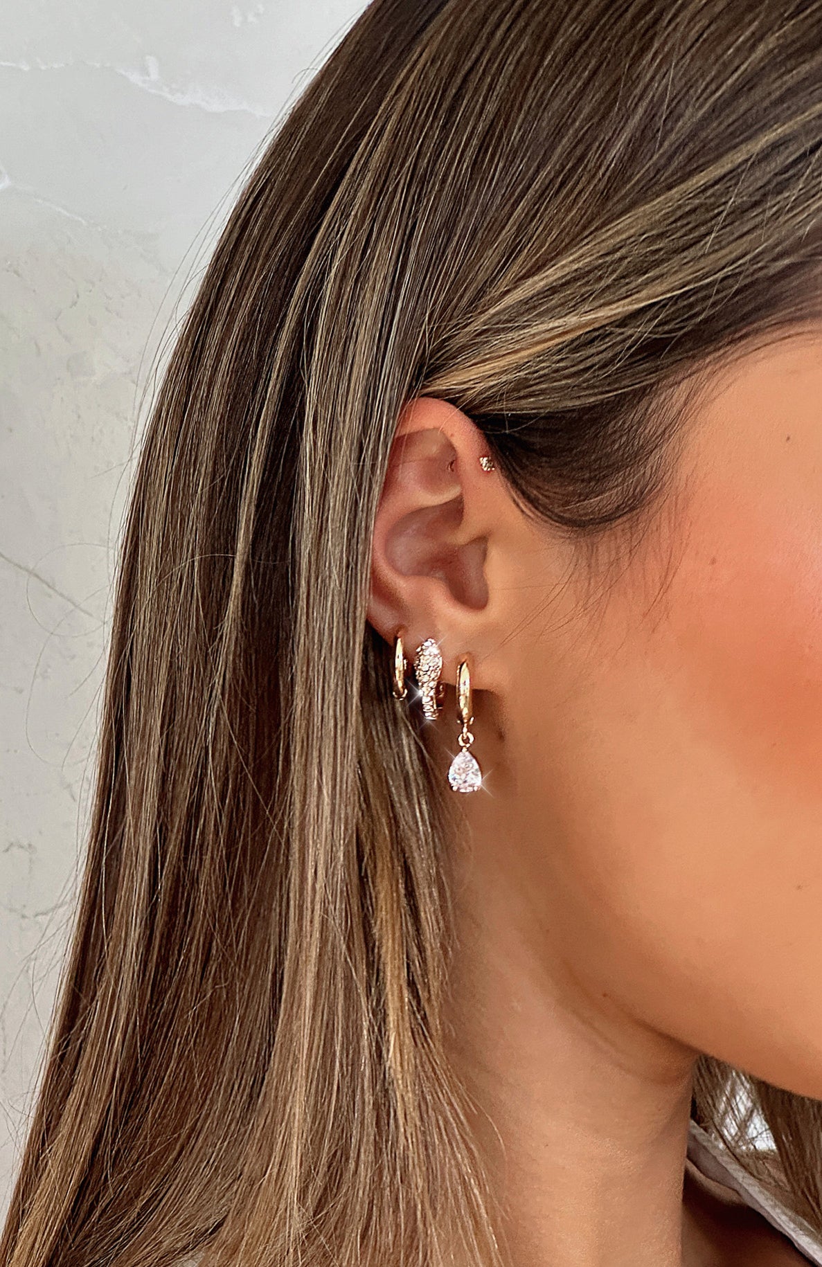 Gold Huggie Hoop Earrings Set with Diamanté – 3 Piece Jewelry Gift