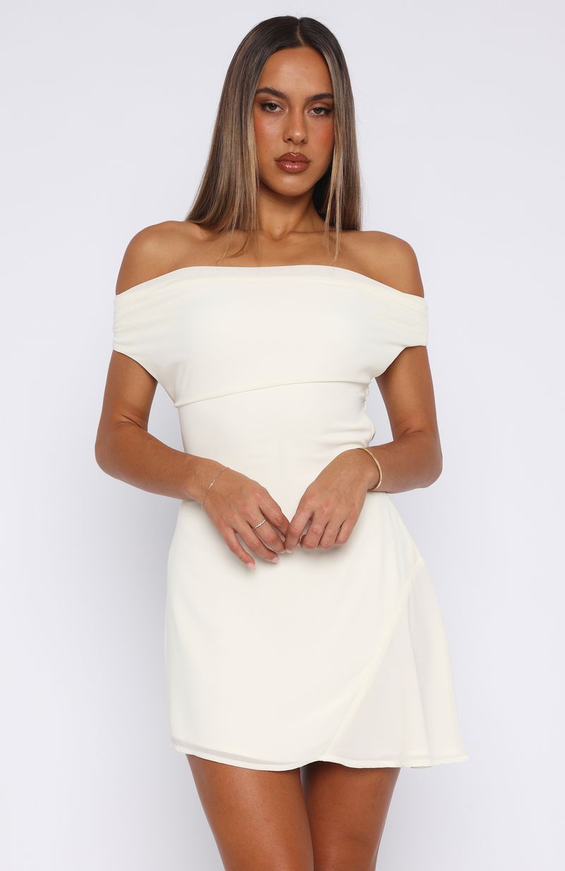 High Horse Strapless Mini Dress in Off White with Self-Tie Straps