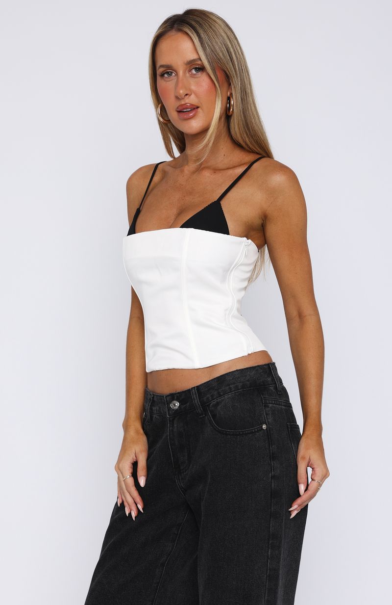 Girl About Town White & Black Bustier with Adjustable Straps