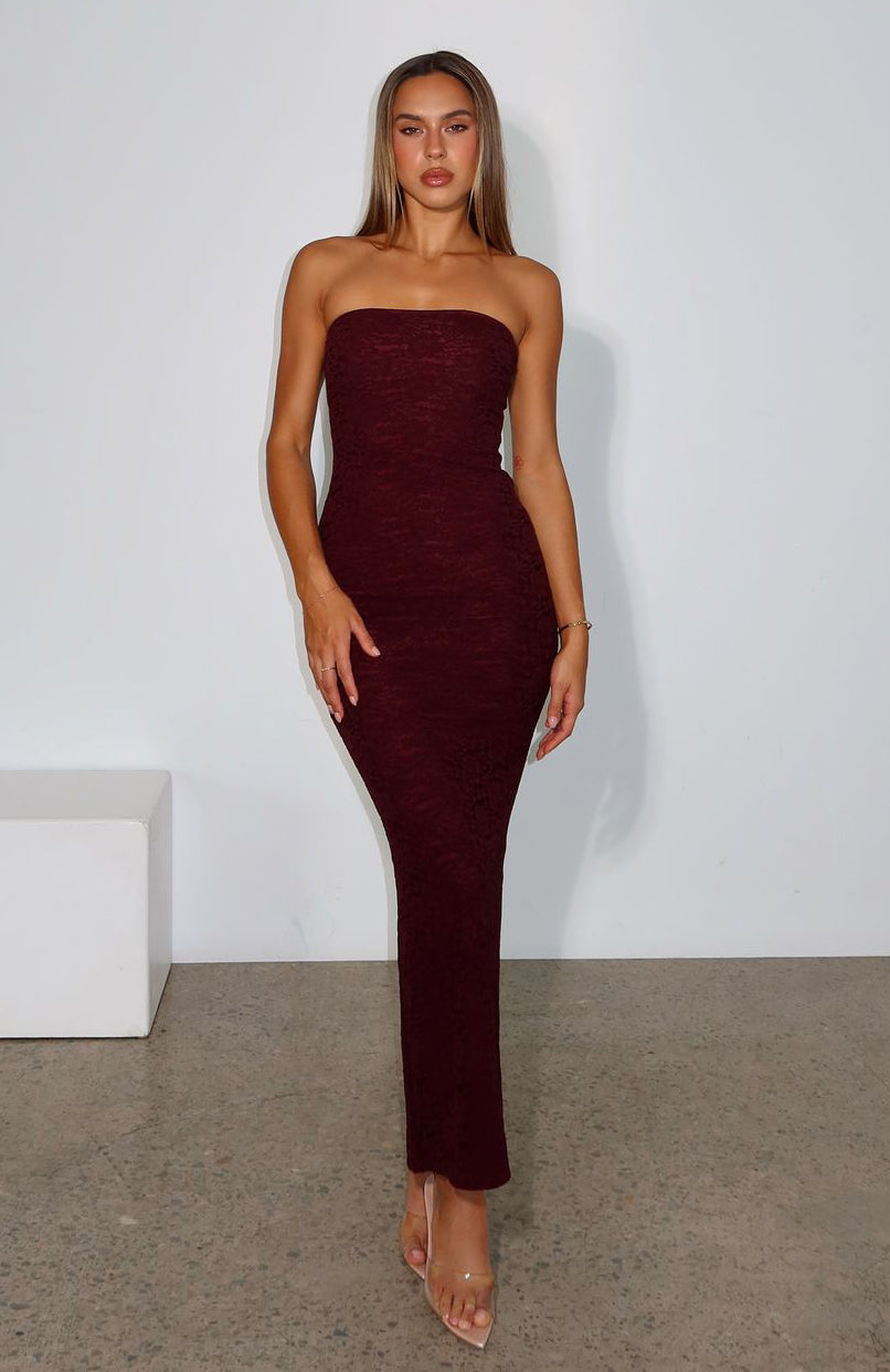 Burgundy Strapless Maxi Dress for Date Night – Mad Love