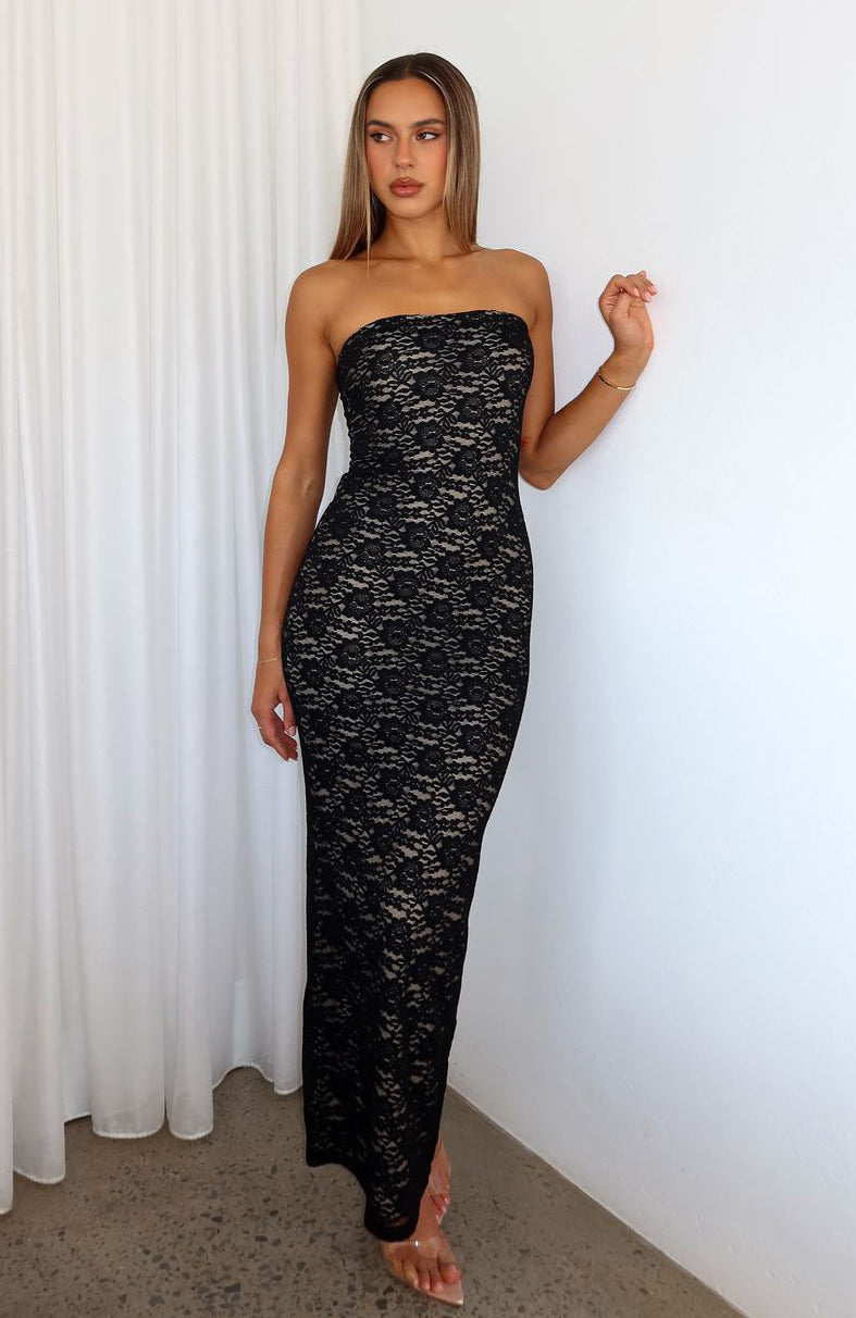 Black Strapless Maxi Dress for Women - Mad Love Figure Hugging Evening Gown