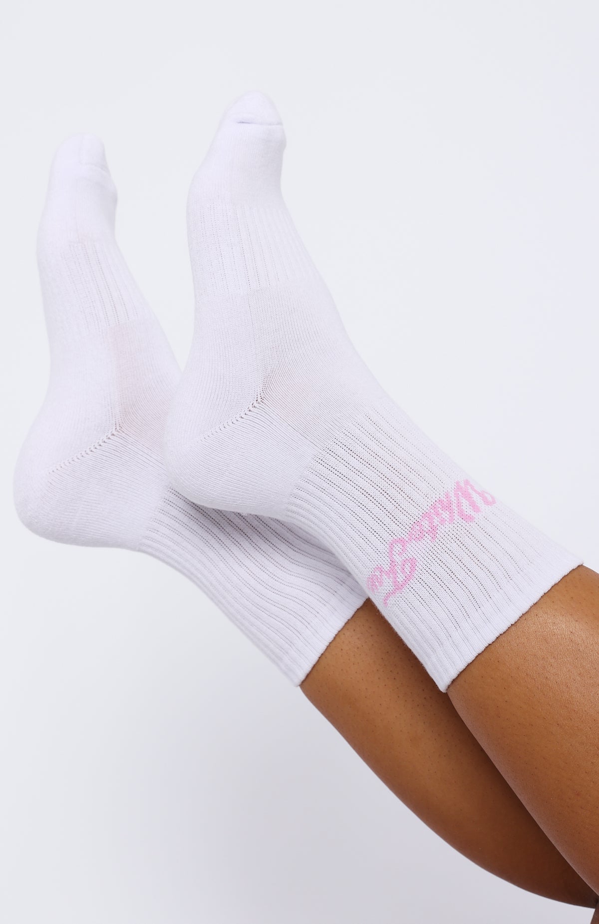 White Fox Season 7 Cotton Crew Socks - White/Pink