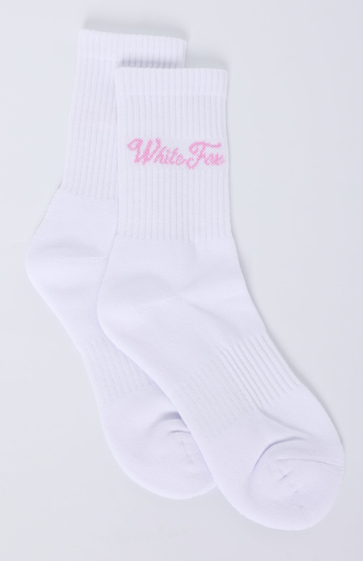 White Fox Season 7 Cotton Crew Socks - White/Pink