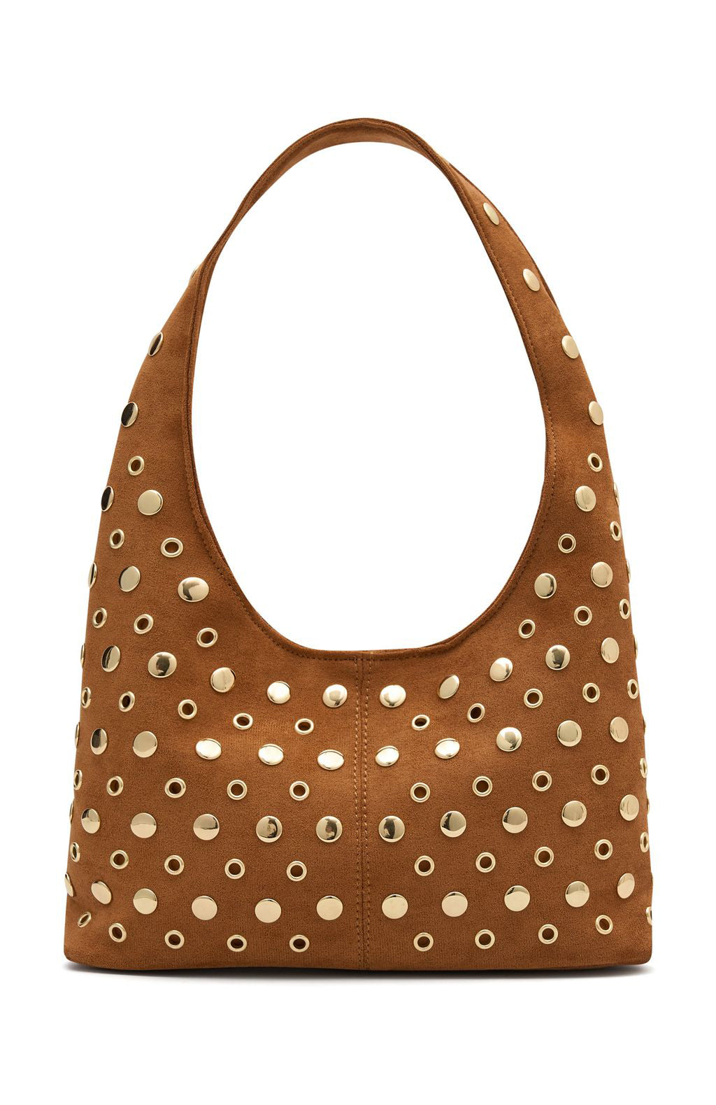 Aurelia Camel Shoulder Bag with Gold Studs & Thick Strap