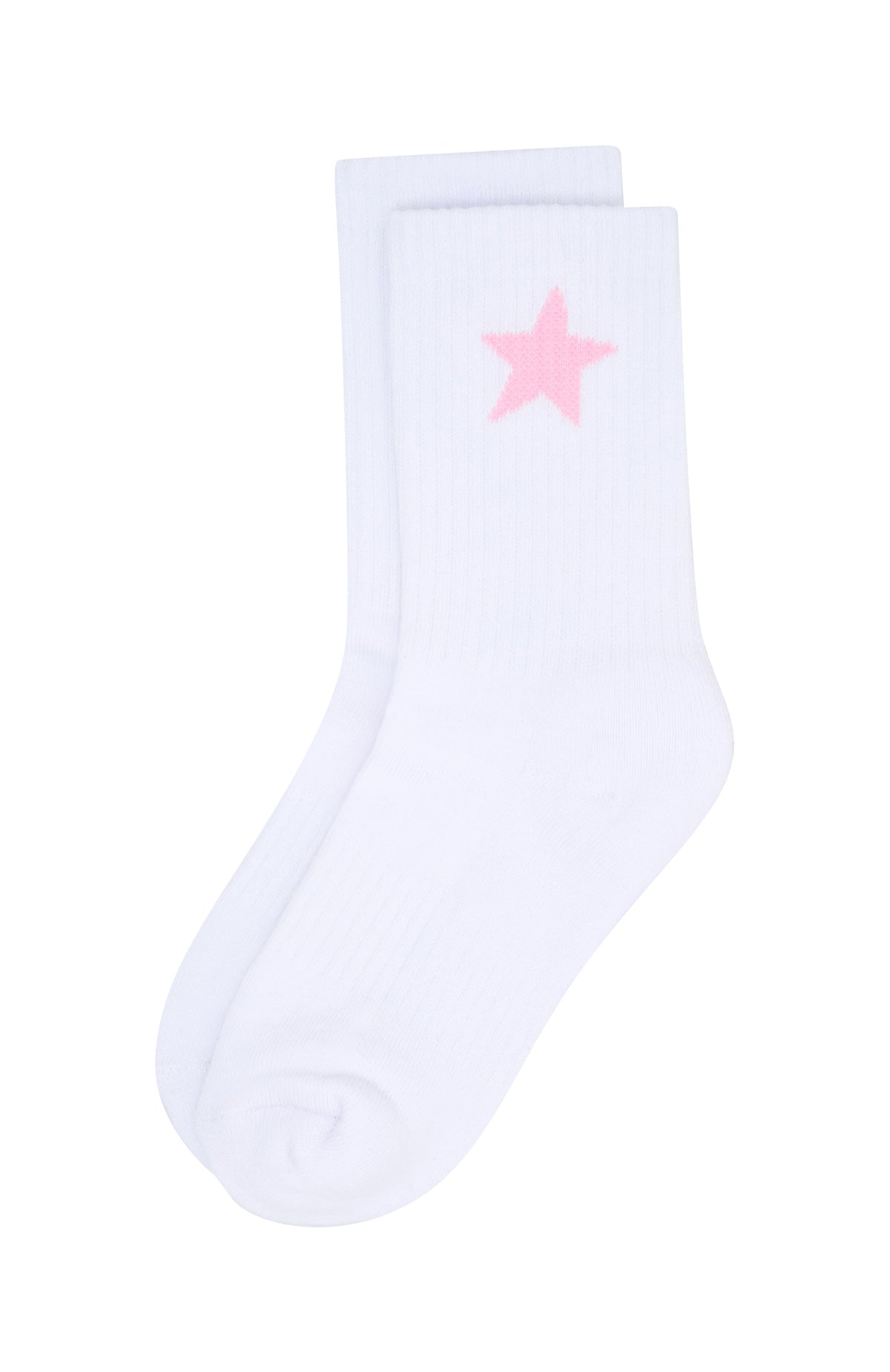 White Fox Cotton Crew Socks with Embroidered Logo - White/Pink