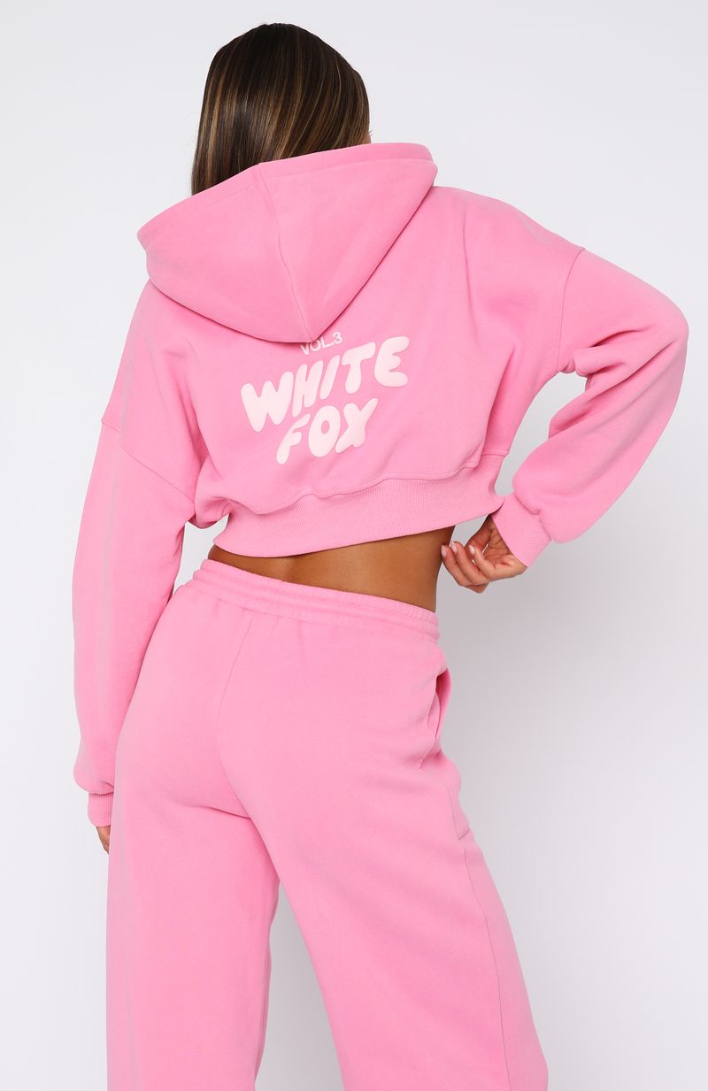 Bubblegum Cropped Zip Hoodie - Oversized Fleece with Puff Print