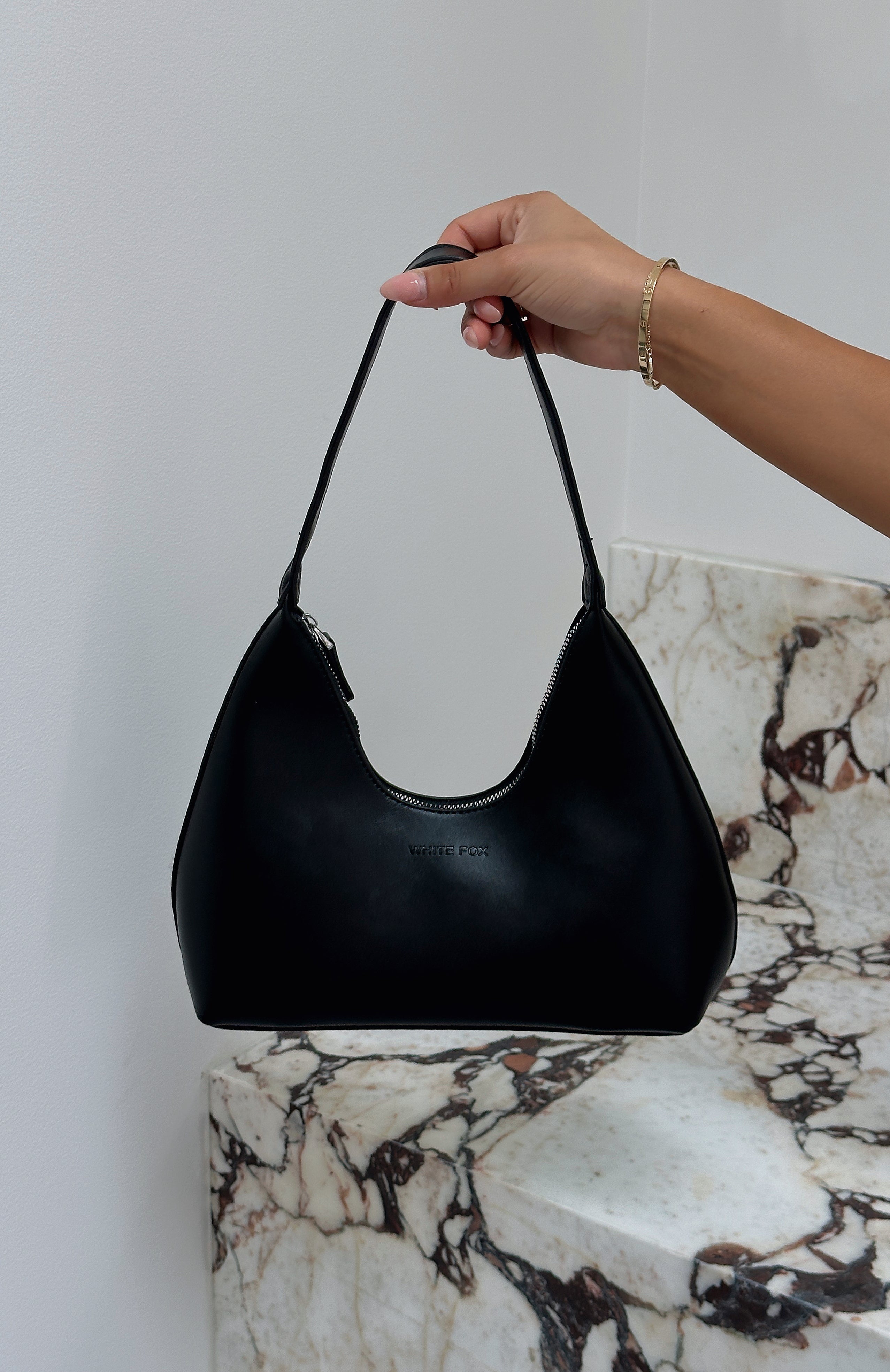 Becca Black PU Shoulder Bag for Women - Stylish & Zippered