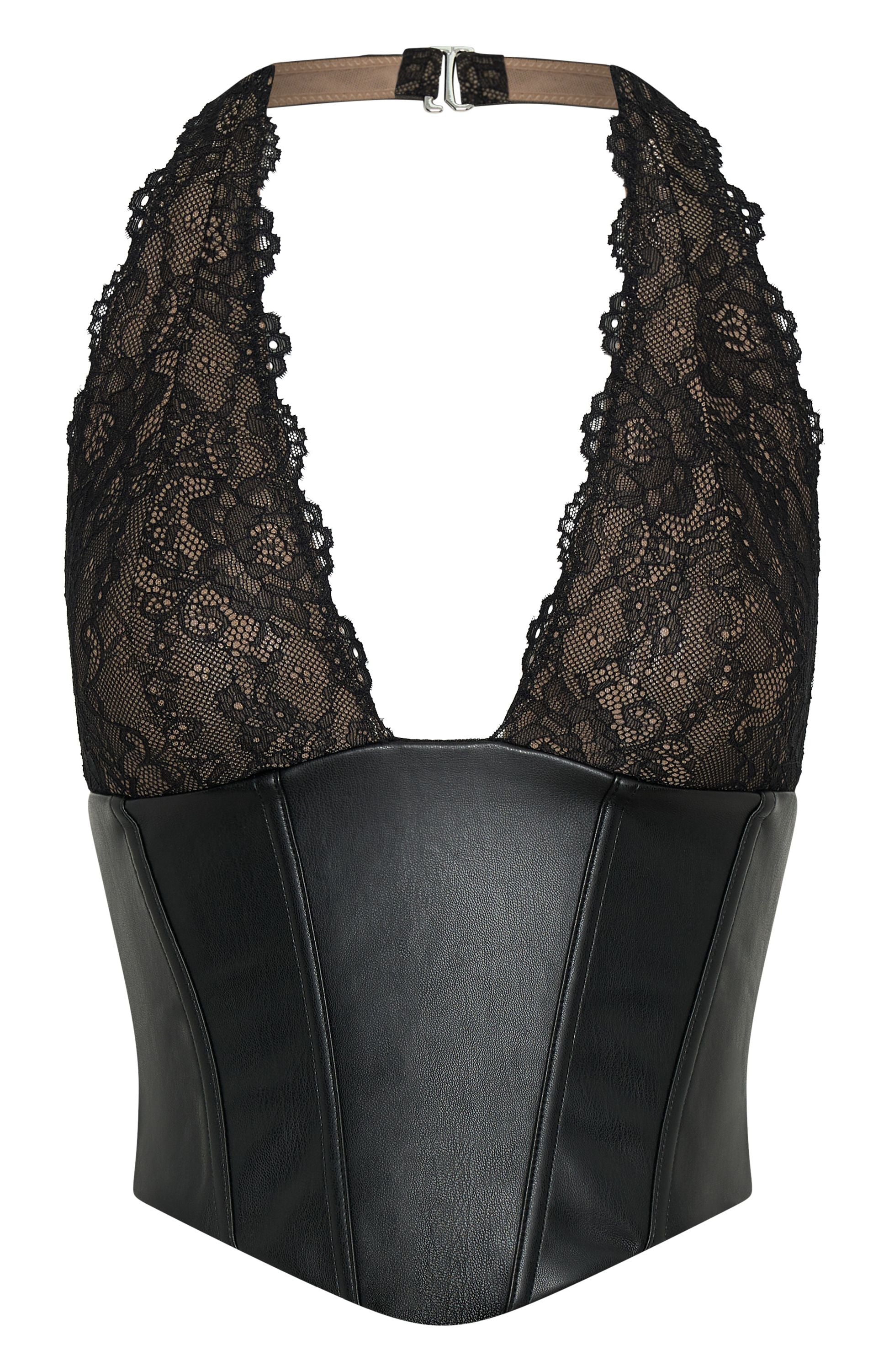 Black PU Bustier Top with Lace & Boning | Dreams And Delights