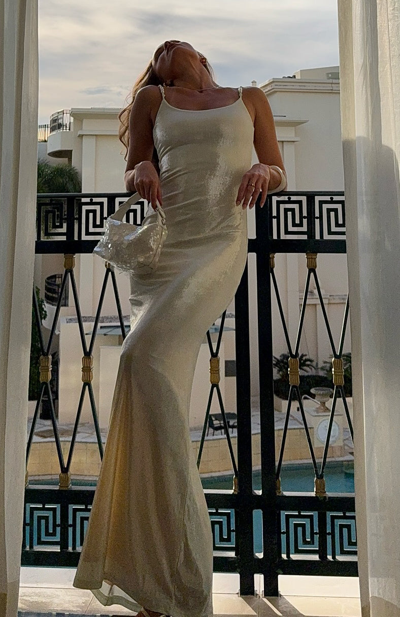Pearl Strap Maxi Dress | Adjustable & Lined | Neptune