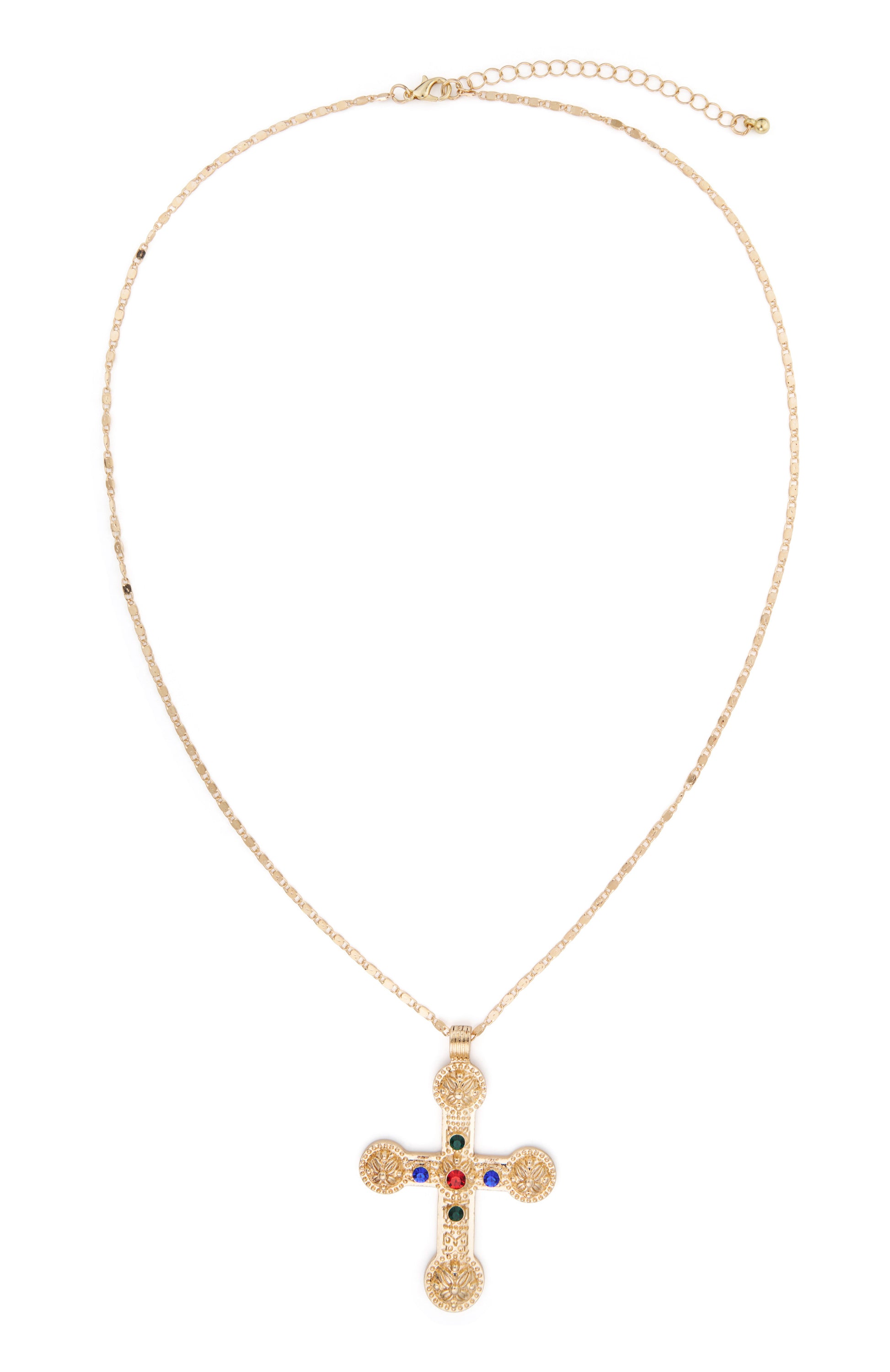 Mueller Gold Layered Cross Necklace with Rhinestones