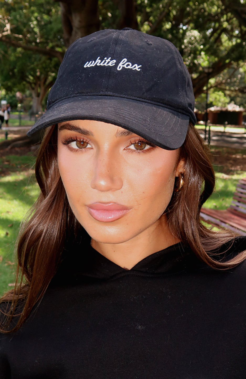Black Snapback Cap with White Fox Logo - Asking For More Cotton Hat