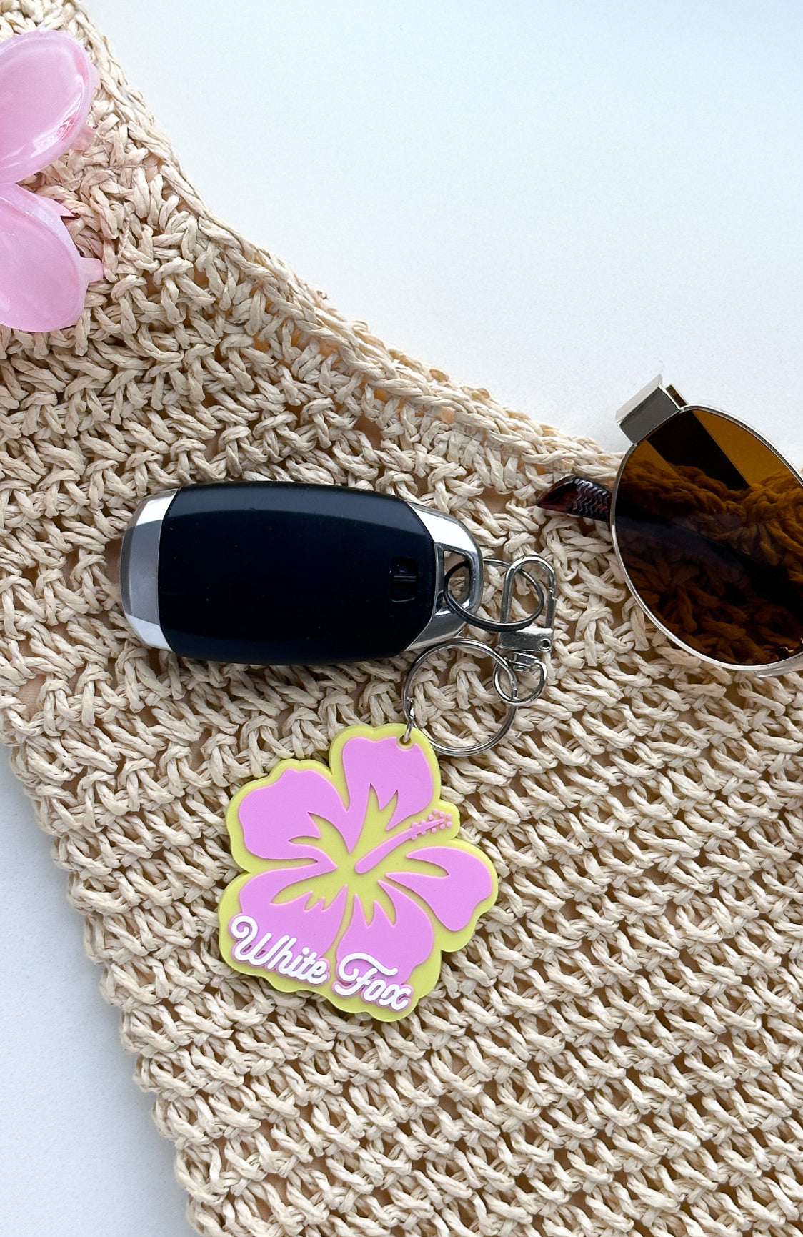 Vacation Keychain - Yellow & Pink Rubber Keyring with Puff Print Design