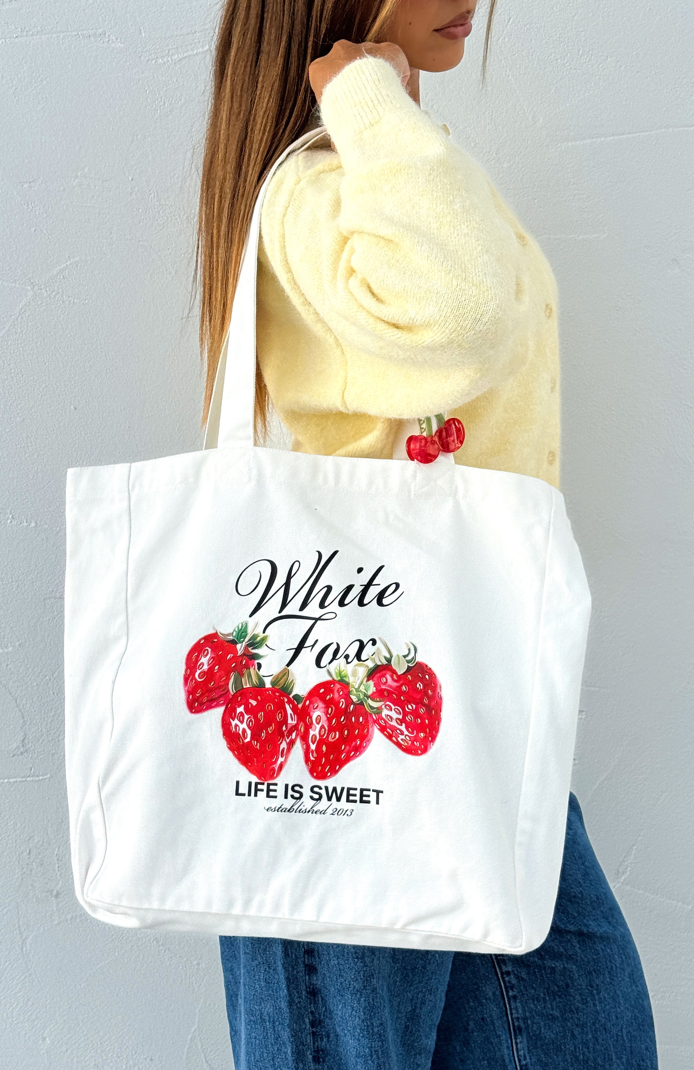 White Fox Life Is Sweet Cotton Tote Bag - Off White