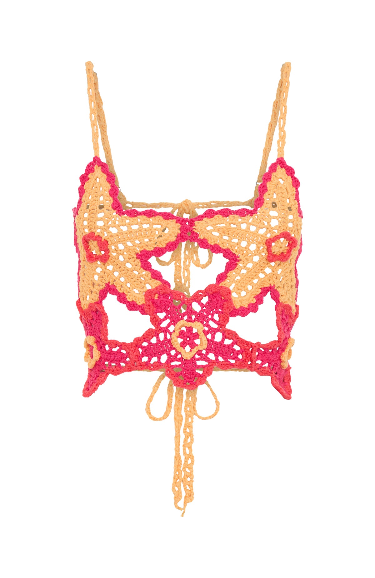 Pastel Orange Pink Crochet Top with Adjustable Straps – So Fresh