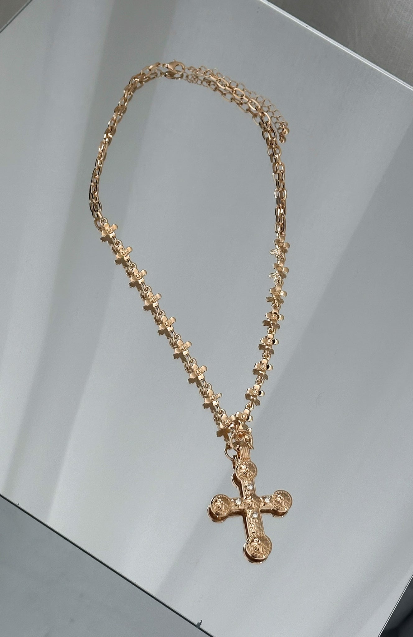 Gold Harley Necklace with Cross Pendant - Thin Chain Festival Jewelry