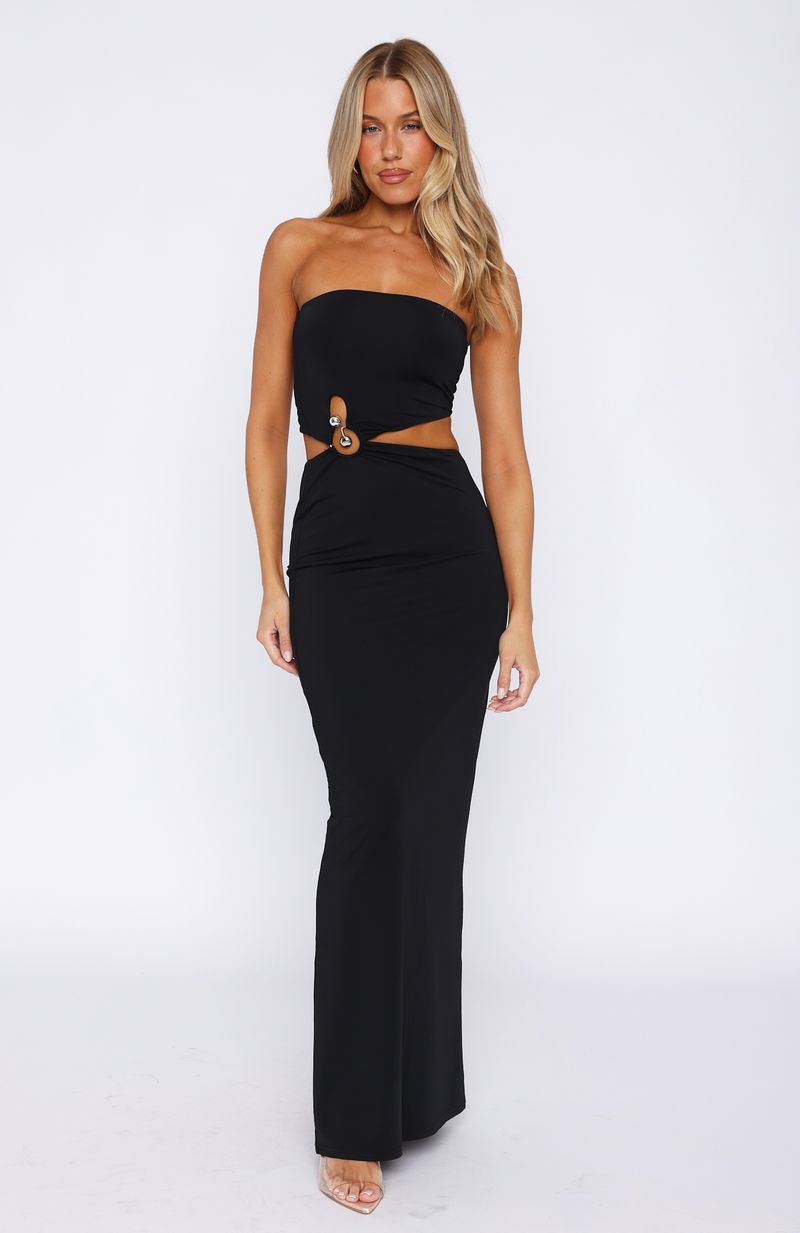 Probably True Black Strapless Maxi Dress with Cutout Detail