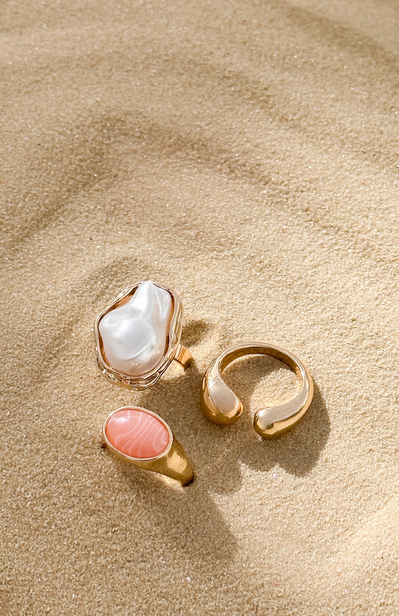 Gold Plated Anita Ring Set with Faux Gemstones - 3 Piece Jewelry