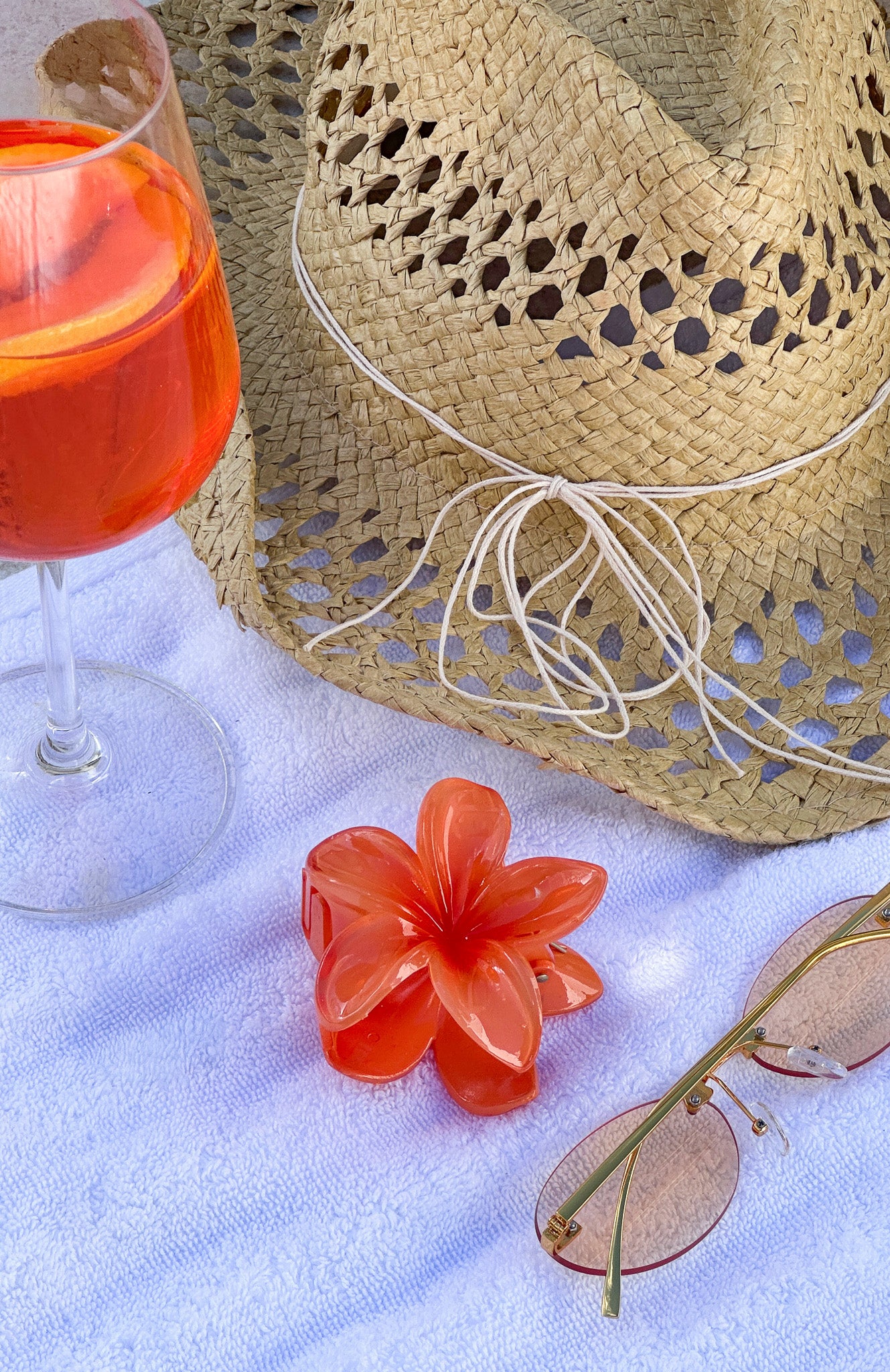 Peach Floral Hair Clip with Spring Closure - Beach Hair Accessory