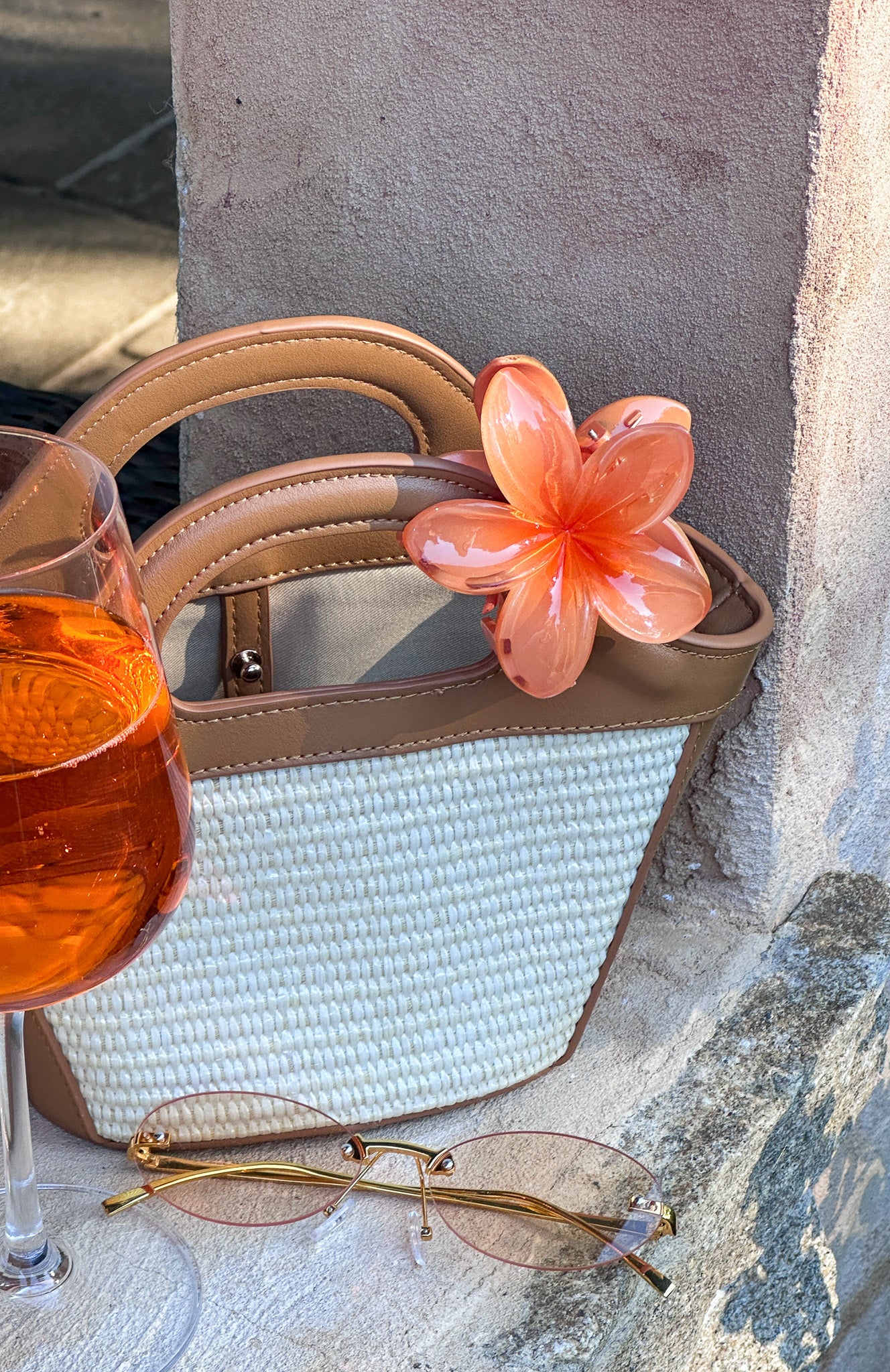 Peach Floral Hair Clip with Spring Closure - Beach Hair Accessory