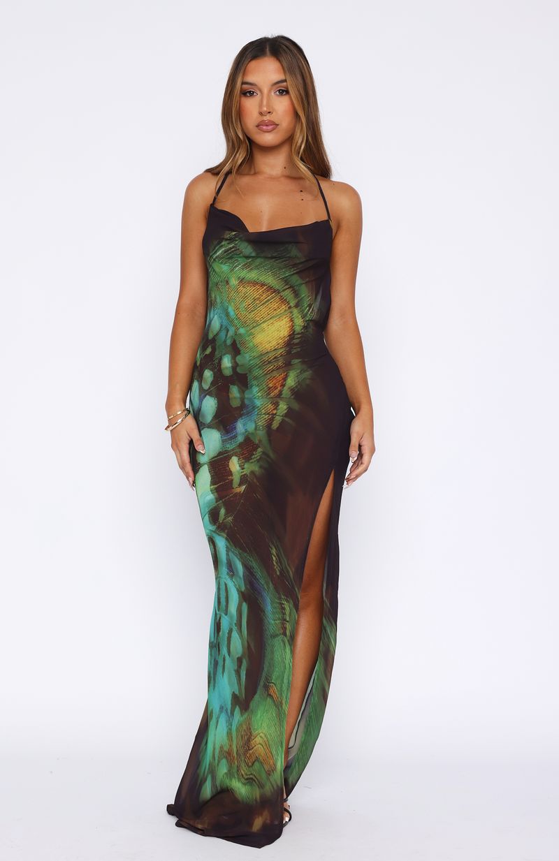 Secret Sounds Halter Maxi Dress with Sheer Plunge Neckline