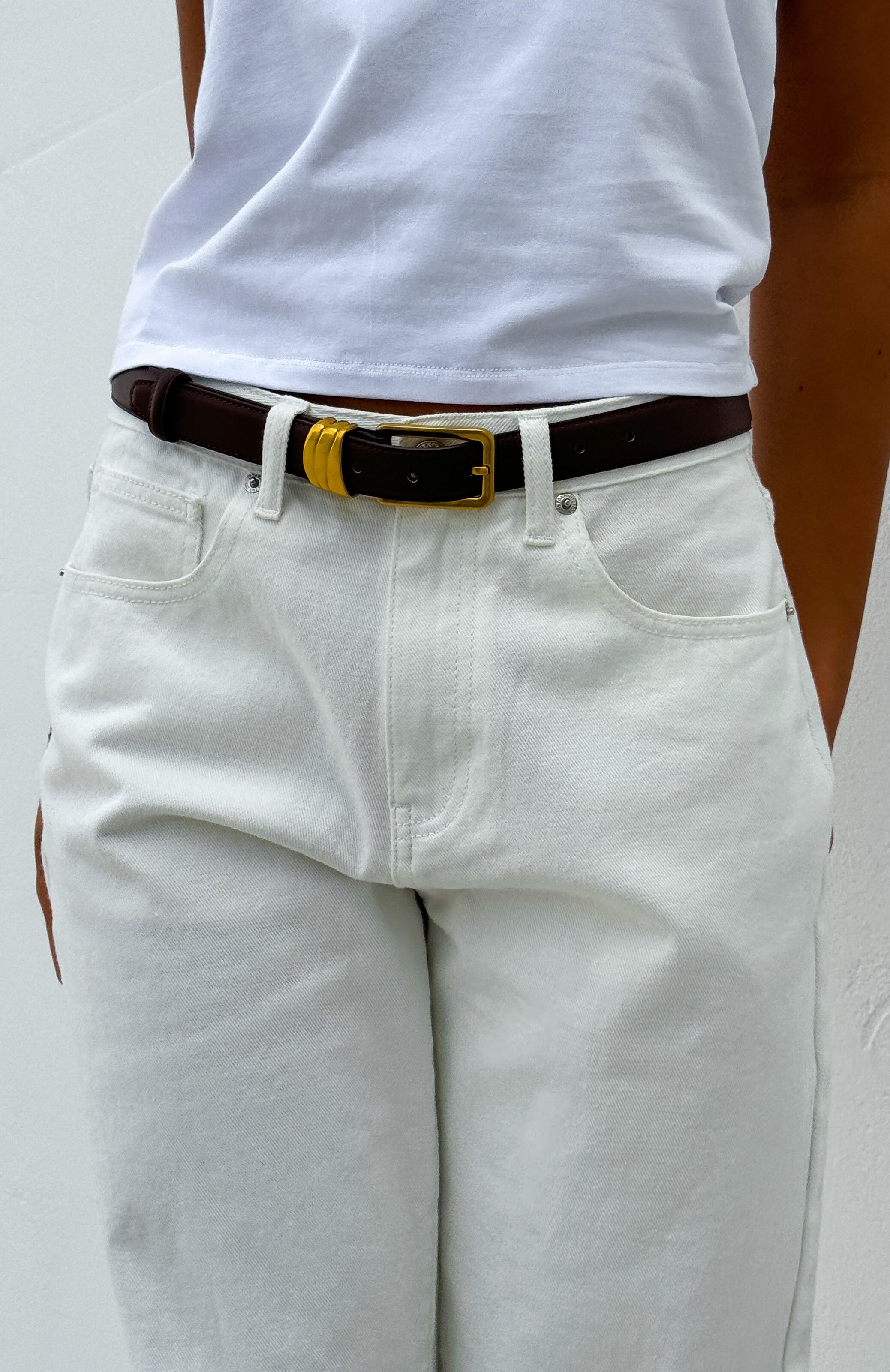 Rex Belt in Chocolate Brown with Vintage Gold Buckle