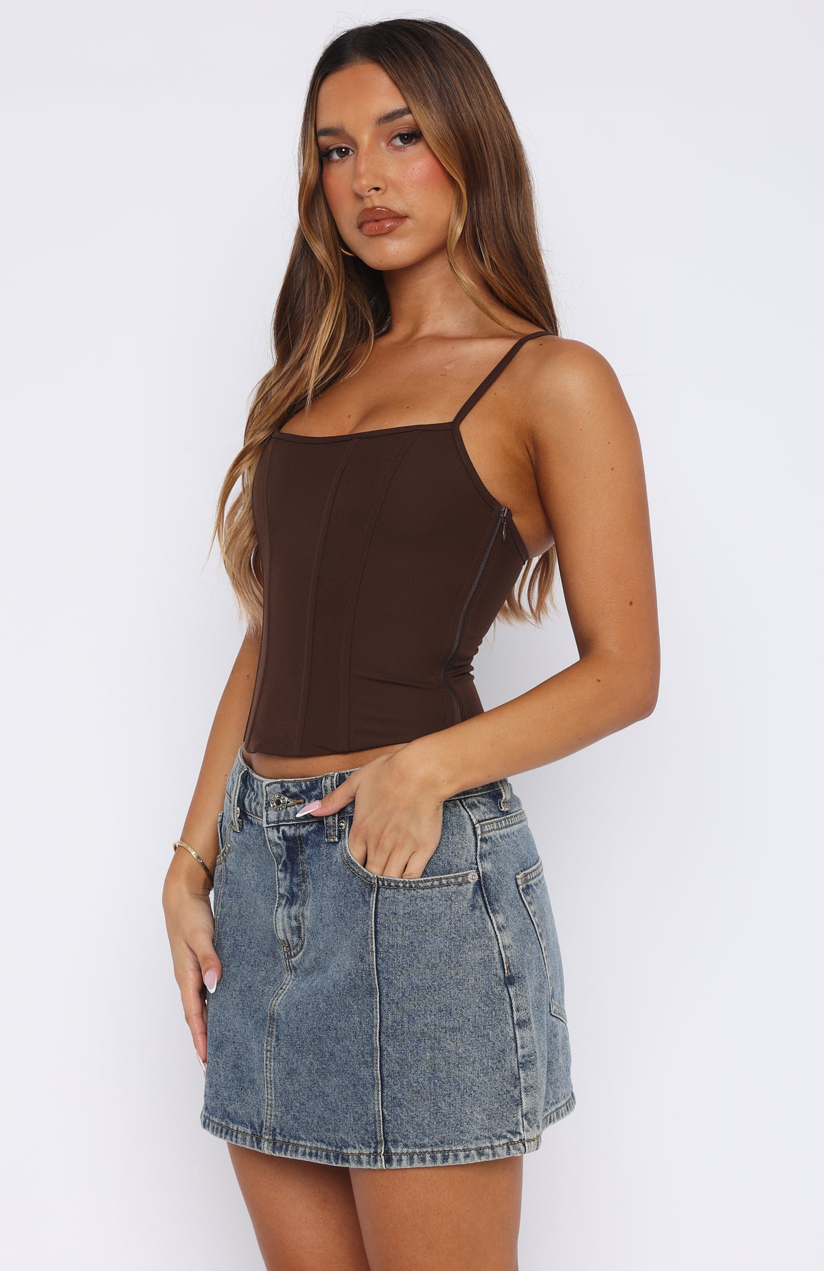 Jealousy Chocolate Bustier - Adjustable Straps & Boned Bodice