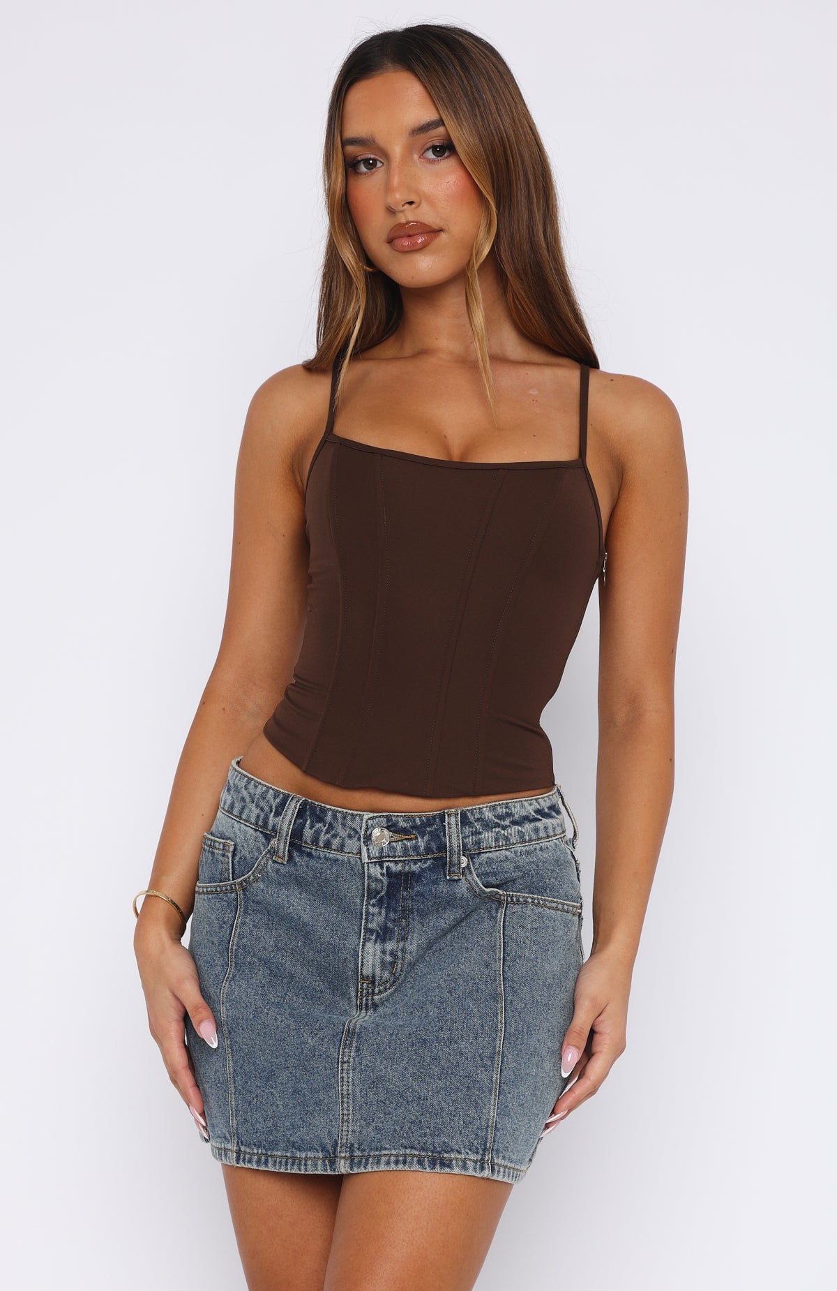 Jealousy Chocolate Bustier - Adjustable Straps & Boned Bodice