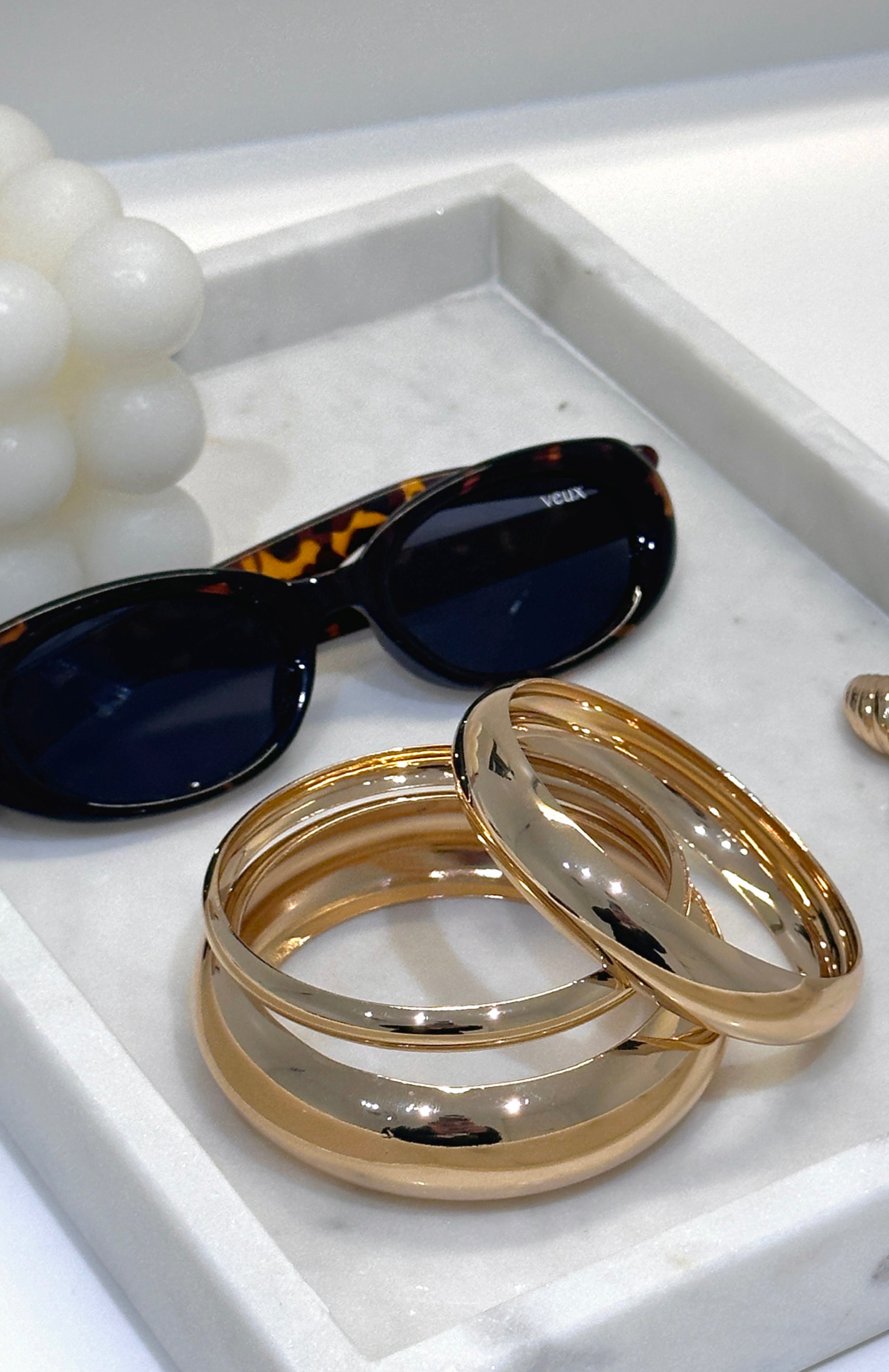 Gold Plated Serenity 3Pk Chunky Bangle Bracelet Set