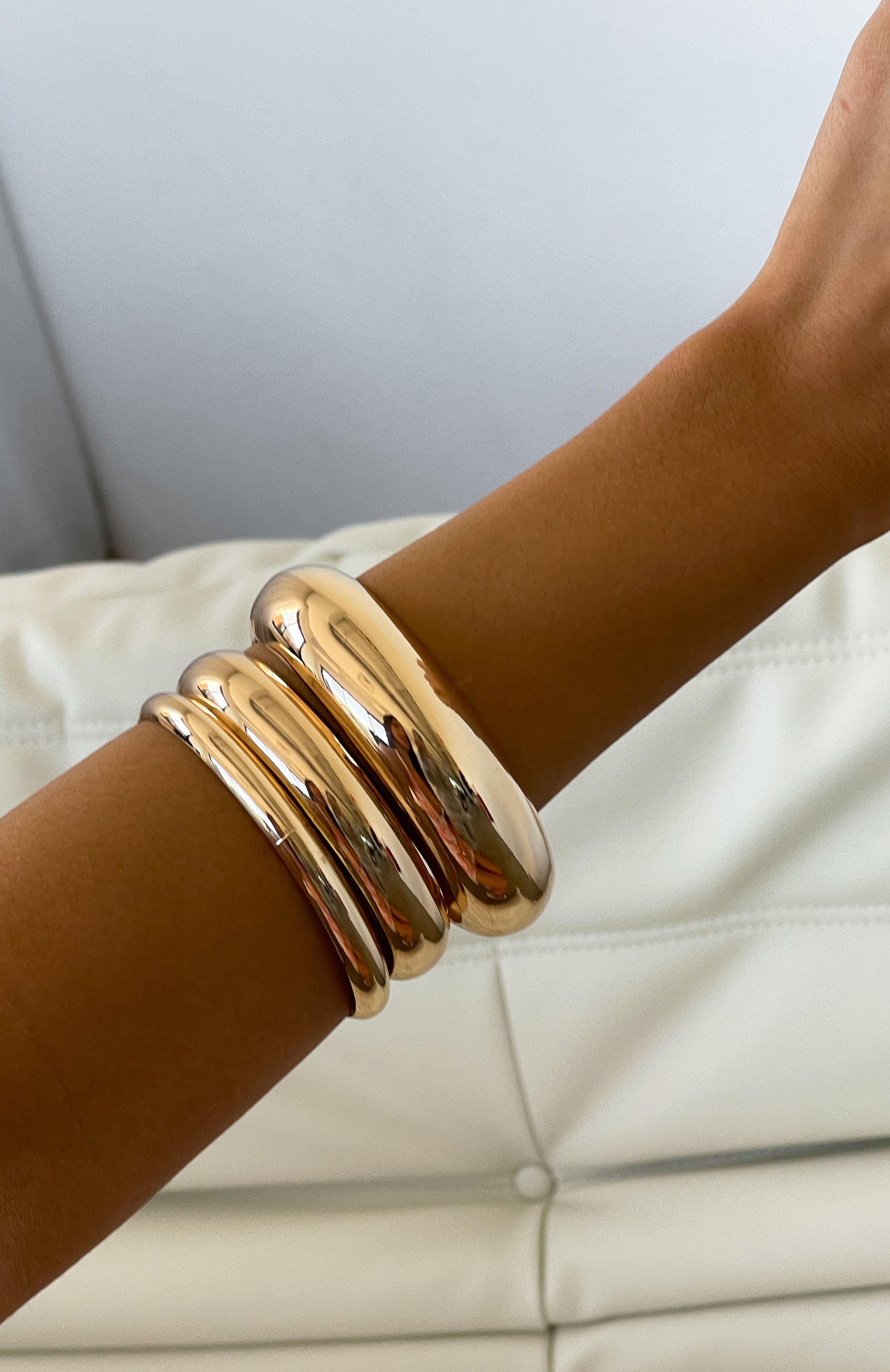 Gold Plated Serenity 3Pk Chunky Bangle Bracelet Set