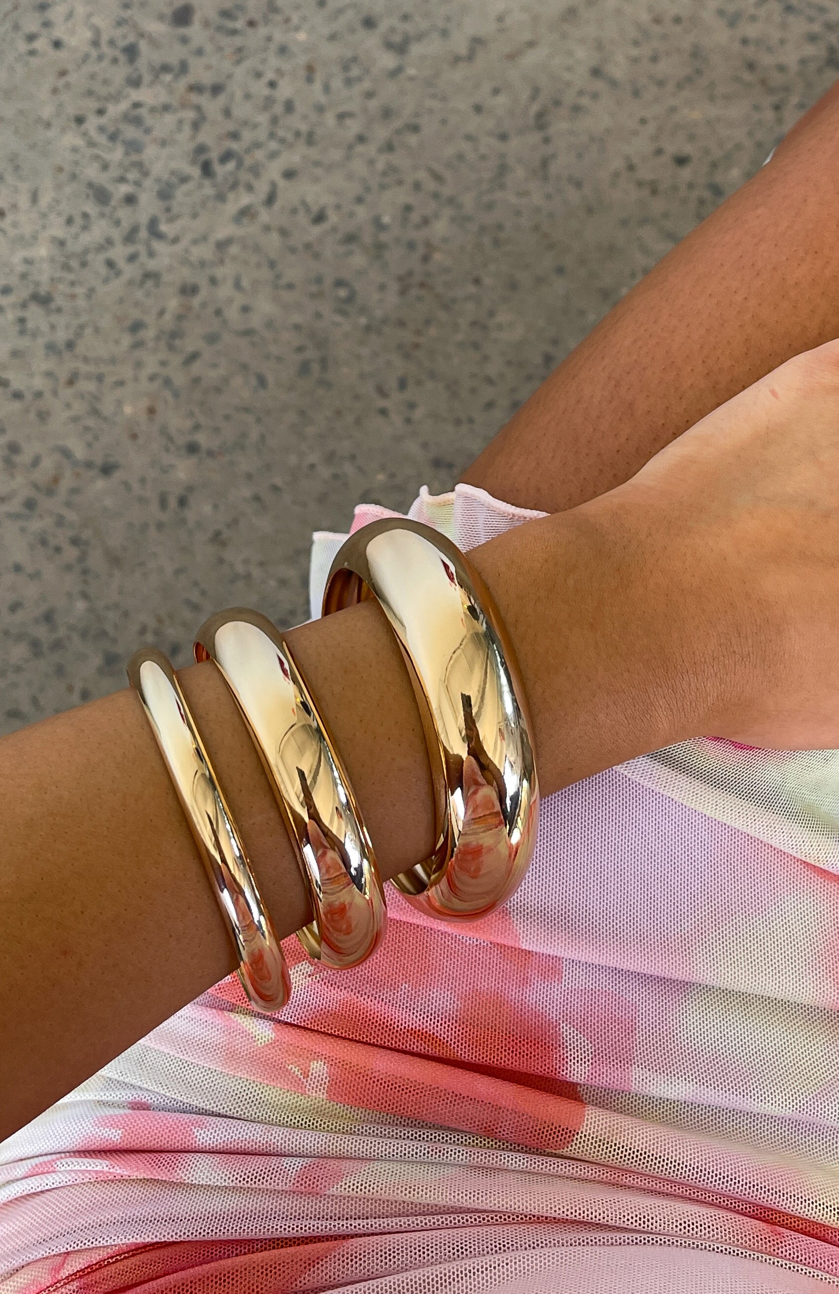 Gold Plated Serenity 3Pk Chunky Bangle Bracelet Set