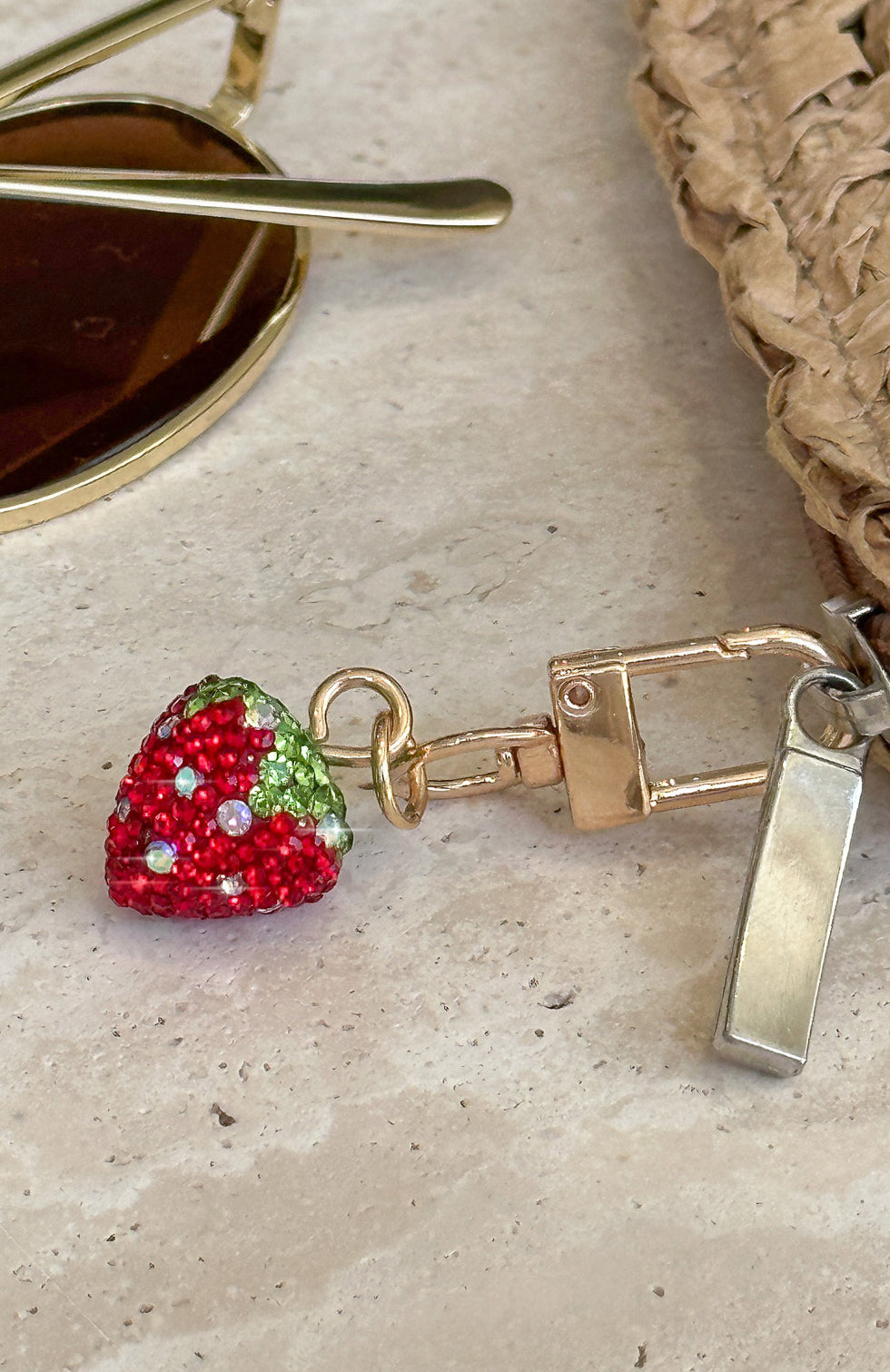Red Strawberry Keychain - Stefanie Gem-Encrusted Charm Key Ring