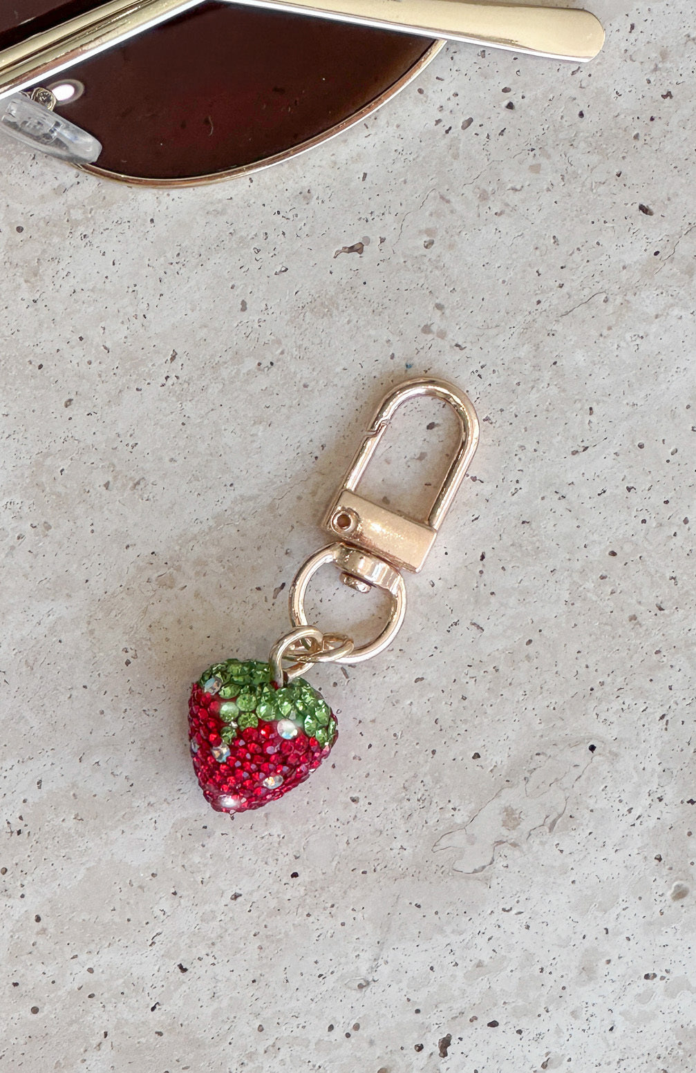 Red Strawberry Keychain - Stefanie Gem-Encrusted Charm Key Ring
