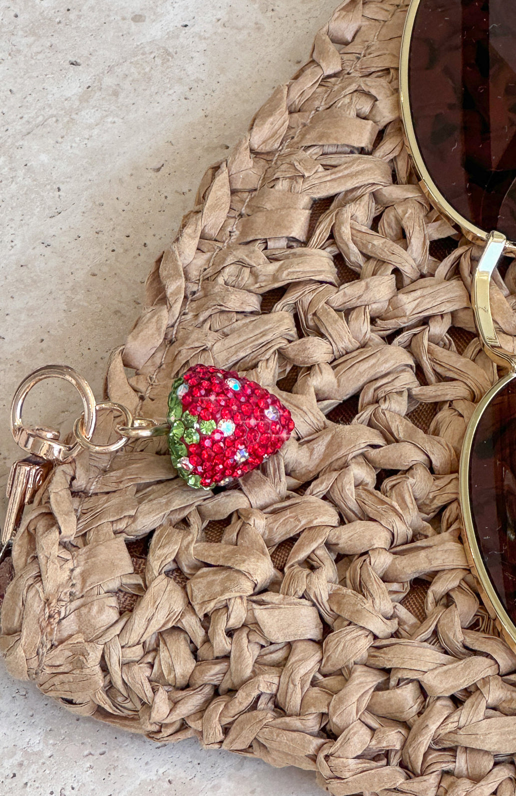 Red Strawberry Keychain - Stefanie Gem-Encrusted Charm Key Ring