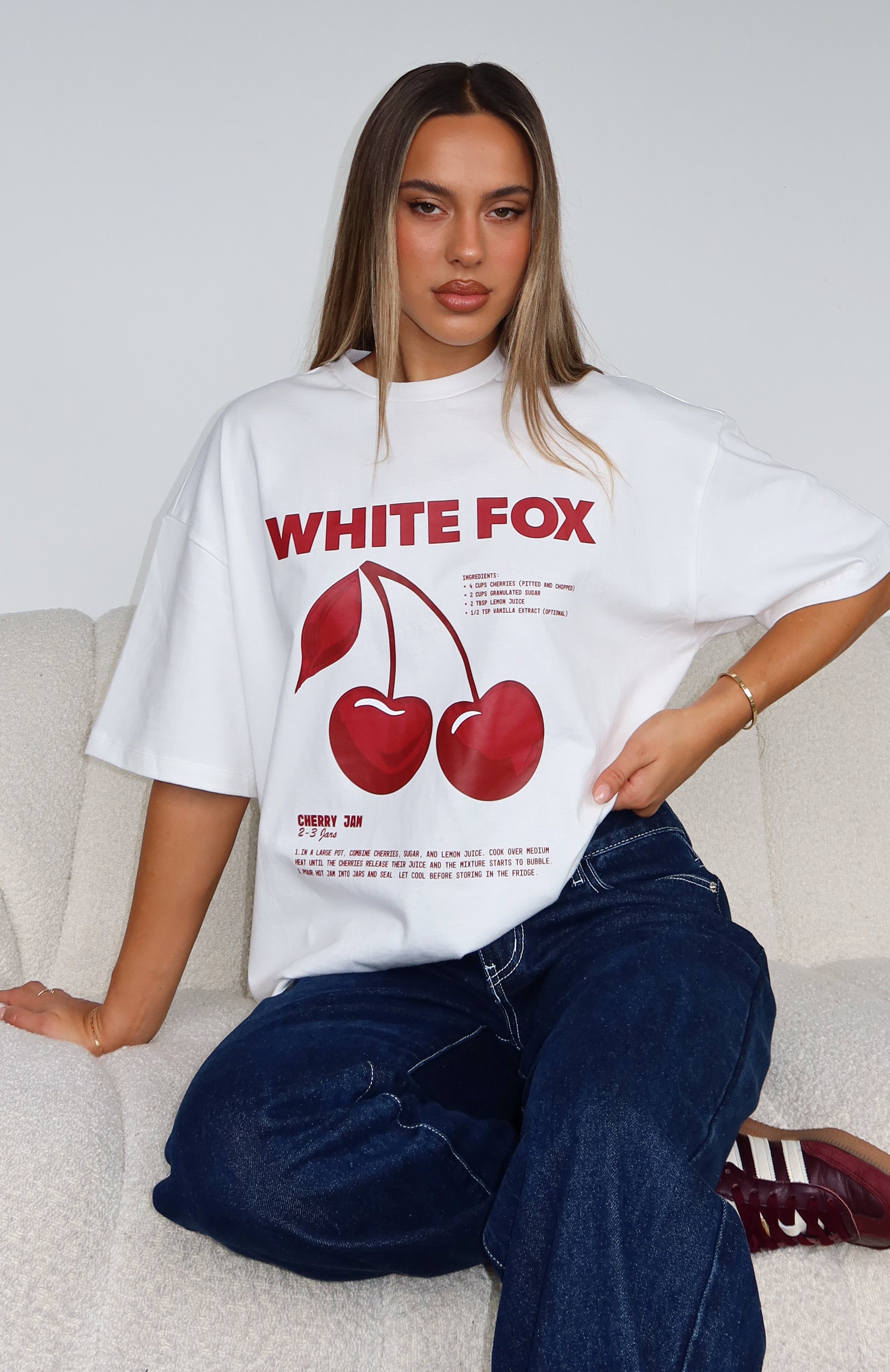 Cherry Jam Graphic Oversized Cotton T-Shirt White