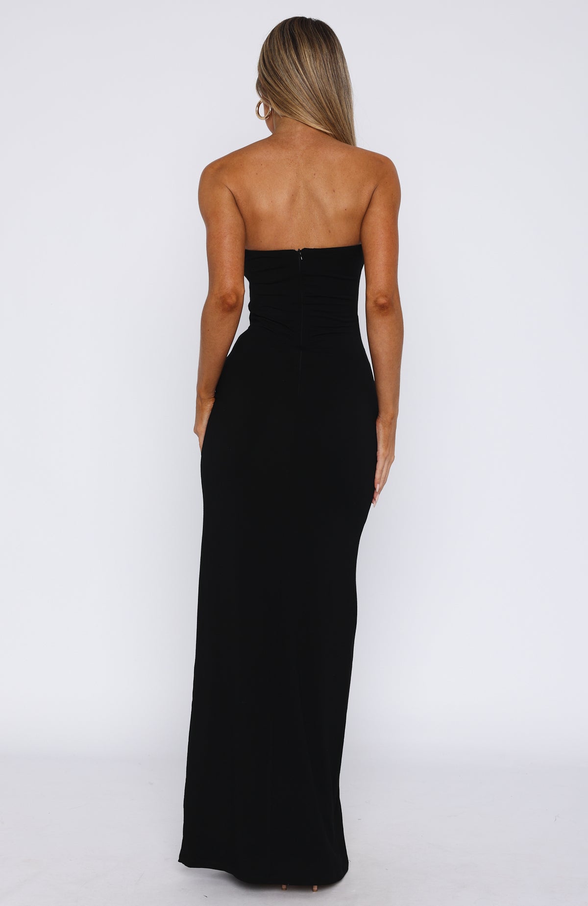 Black Strapless Maxi Dress with Waist Knot & Side Split
