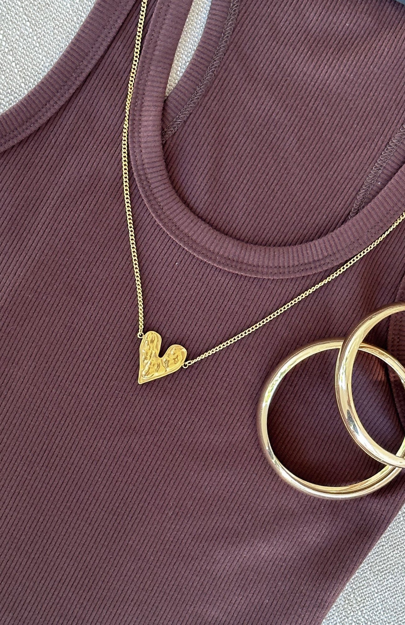 Gold Heart Necklace - Titanium Steel Chain with Lobster Clasp