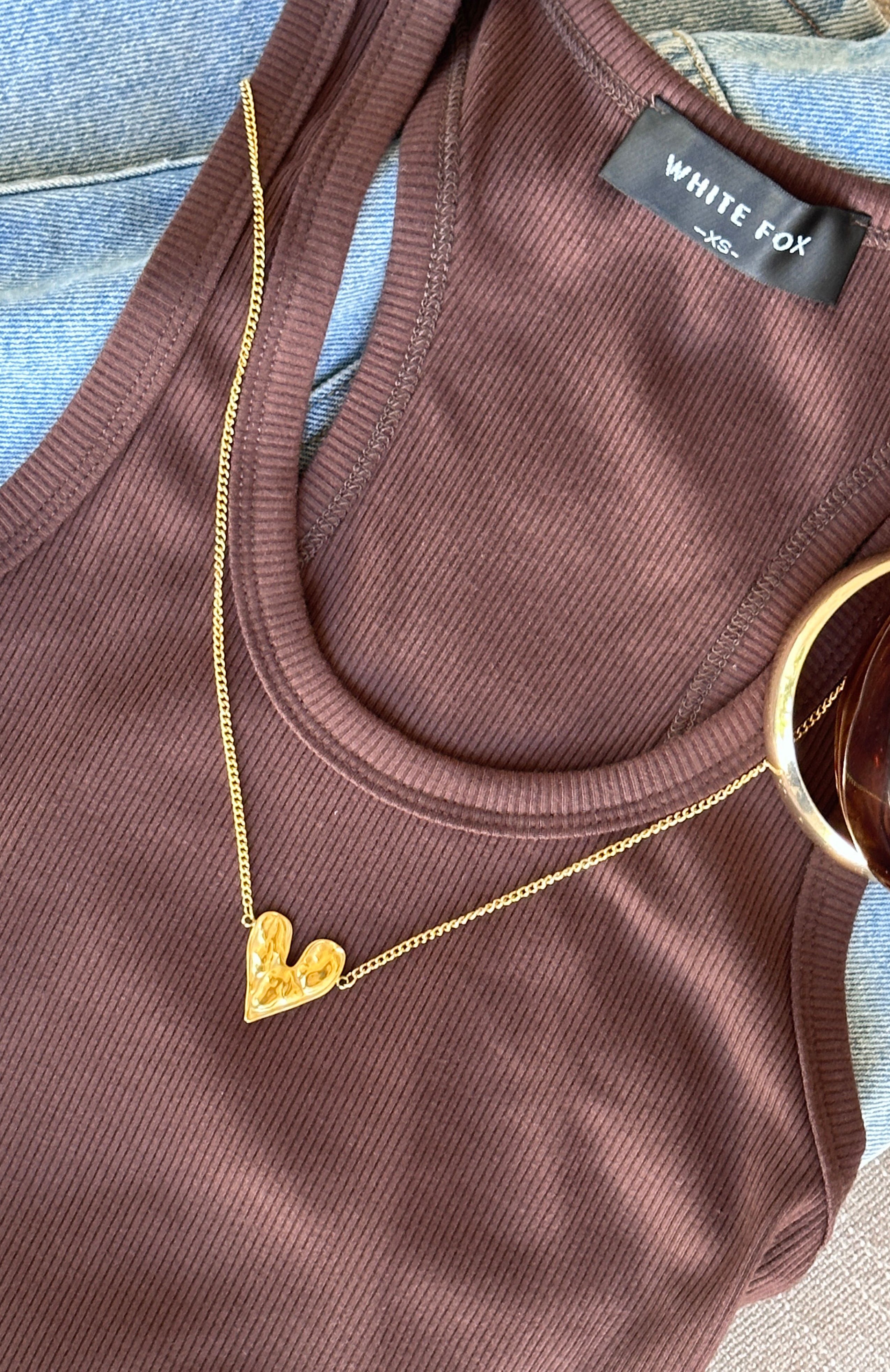 Gold Heart Necklace - Titanium Steel Chain with Lobster Clasp