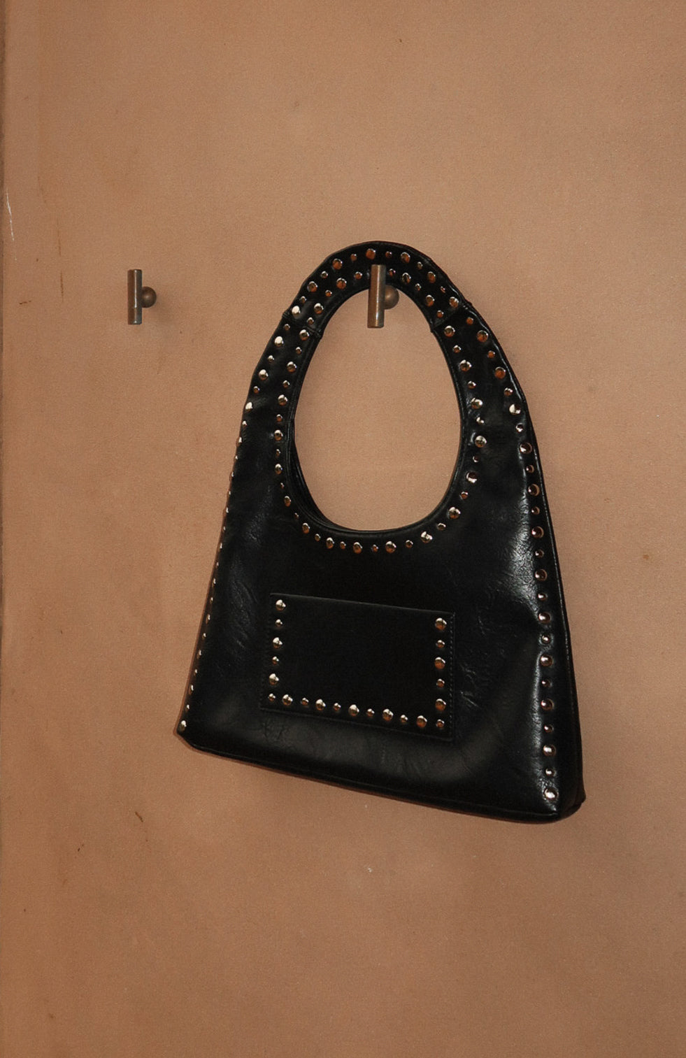 Guita Black PU Studded Shoulder Bag with Front Pocket