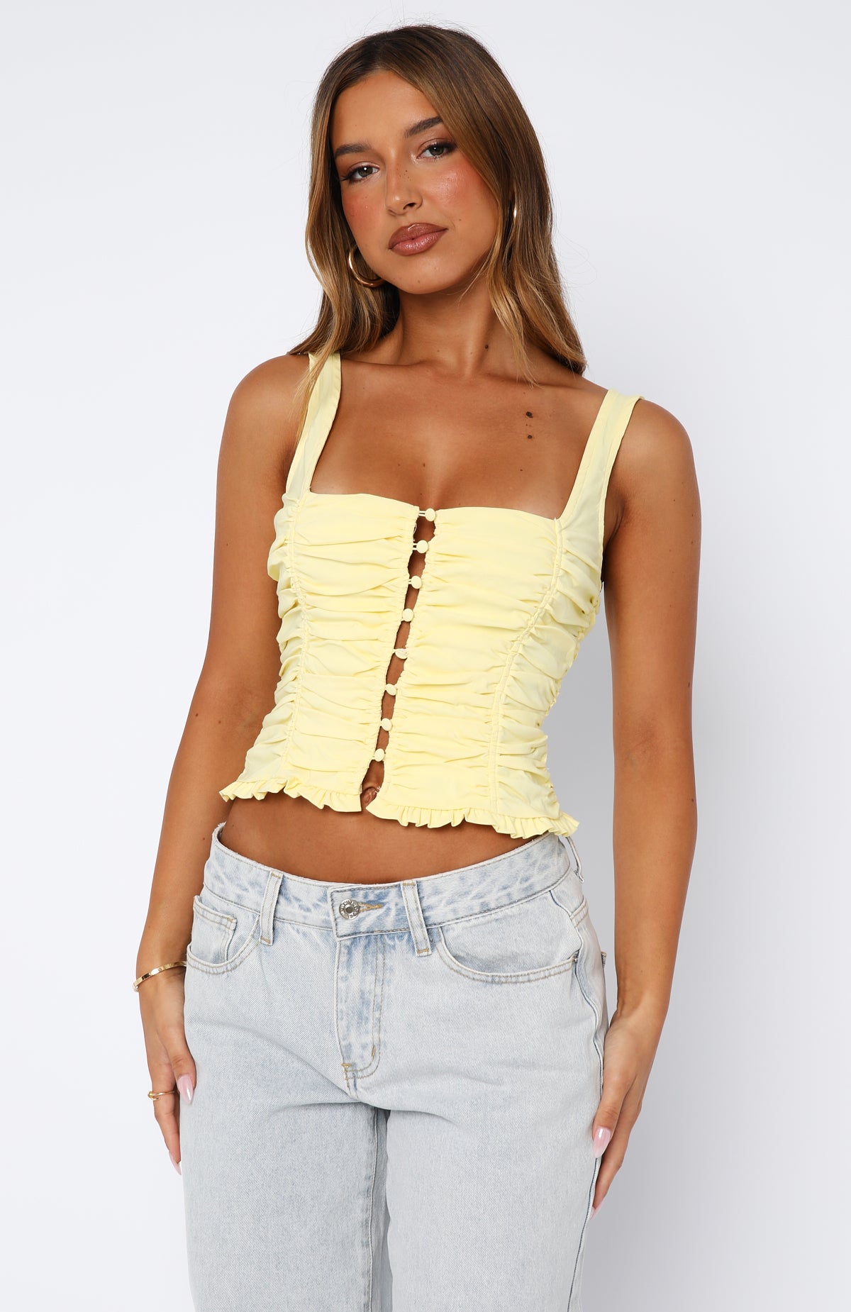 Bare With Me Lemon Bustier Top - Strappy Lined Corset Top