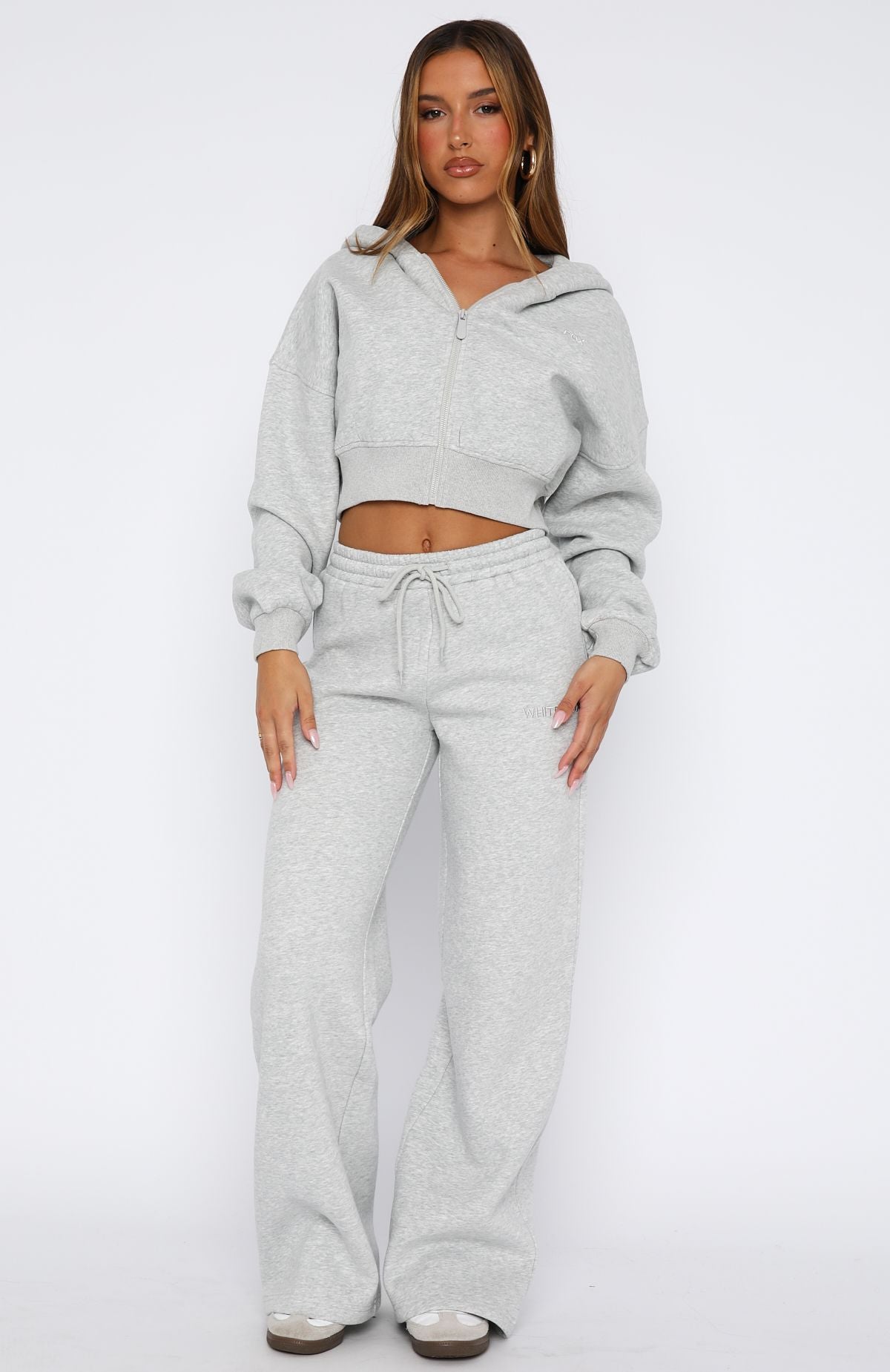 White Fox Stay Lifted Wide Leg Sweatpants - Dark Grey Marle Fleece