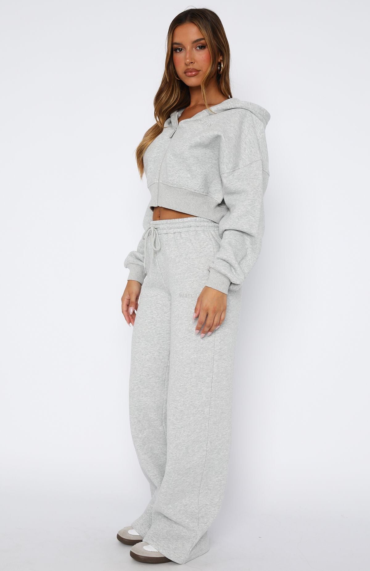 White Fox Stay Lifted Wide Leg Sweatpants - Dark Grey Marle Fleece