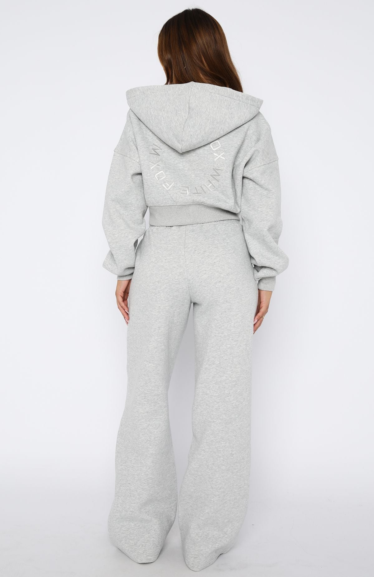 White Fox Stay Lifted Wide Leg Sweatpants - Dark Grey Marle Fleece