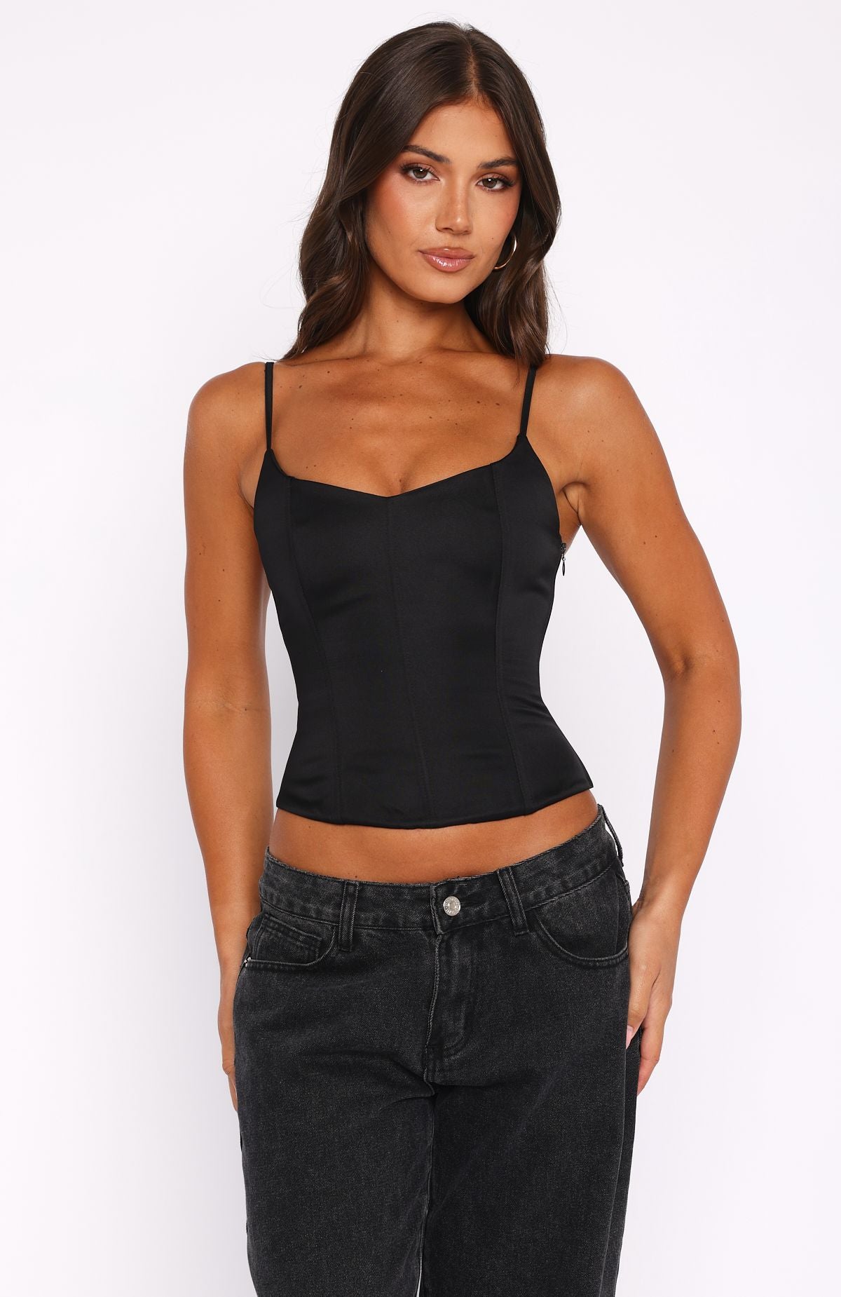 Black Bustier Top with Adjustable Straps & Side Zipper