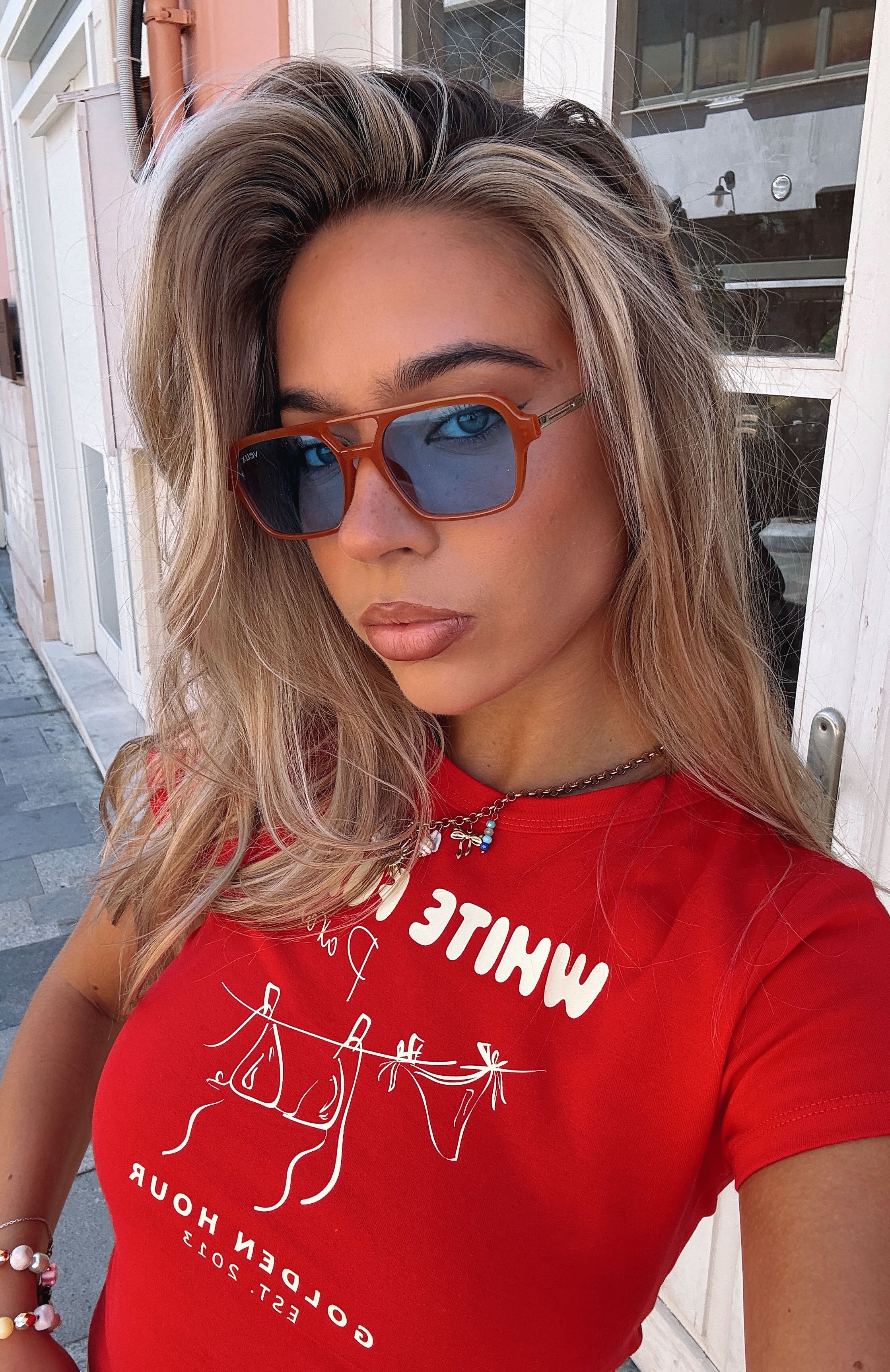 Abel Orange & Blue Square Sunglasses with Tinted Lenses