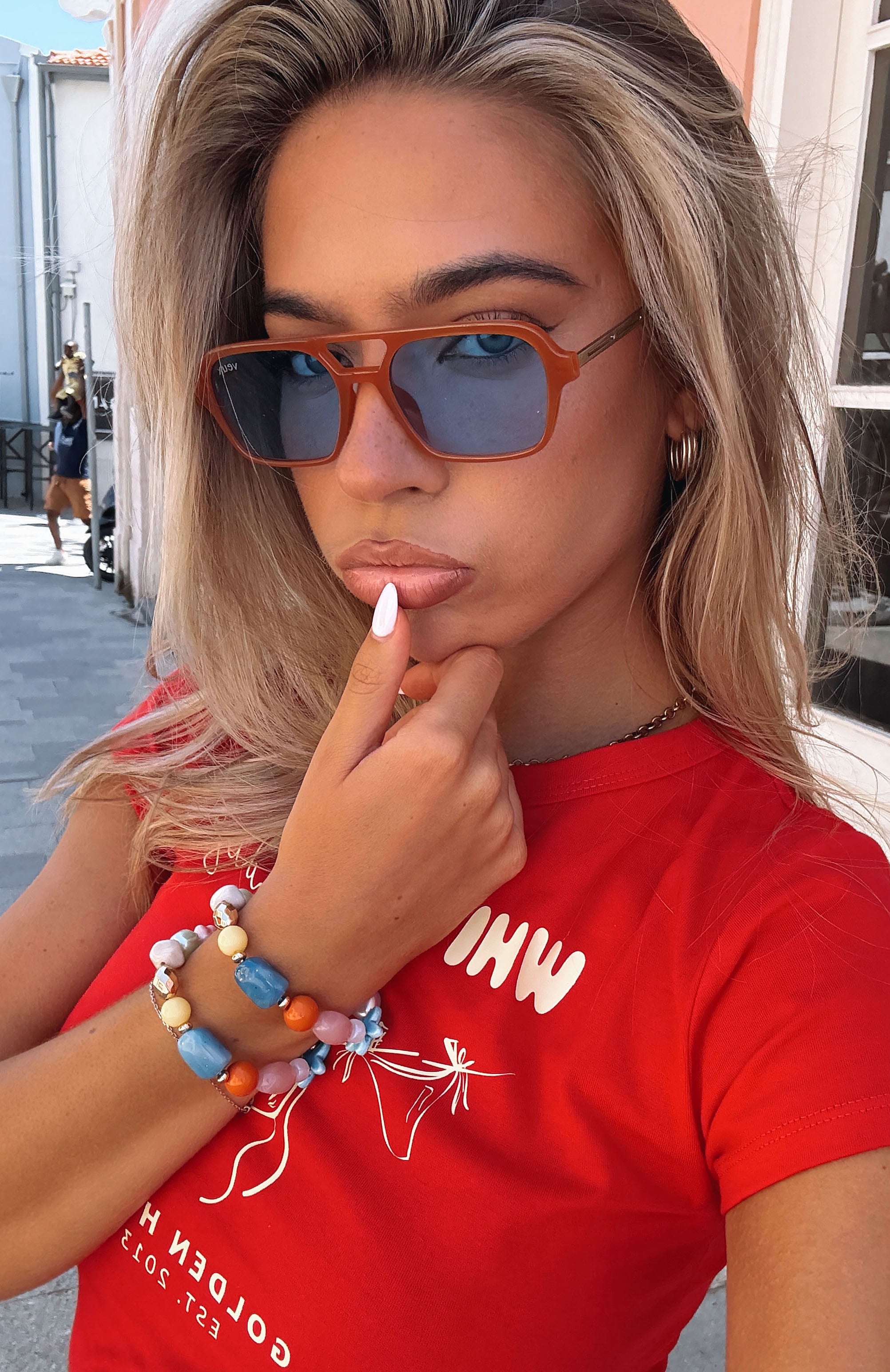 Abel Orange & Blue Square Sunglasses with Tinted Lenses