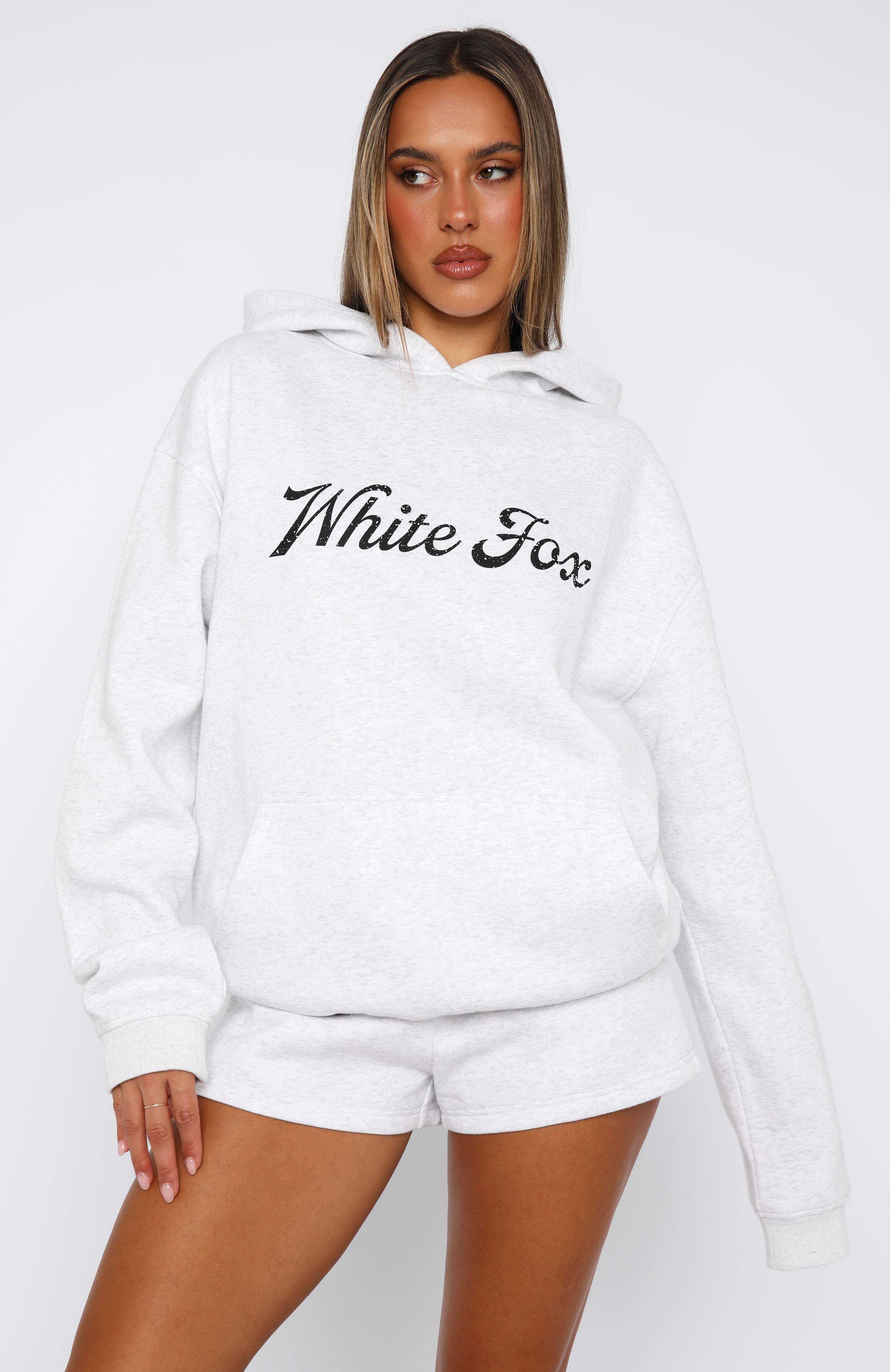 White Fox The Good Life Oversized Hoodie - Grey Marle Fleece Pullover