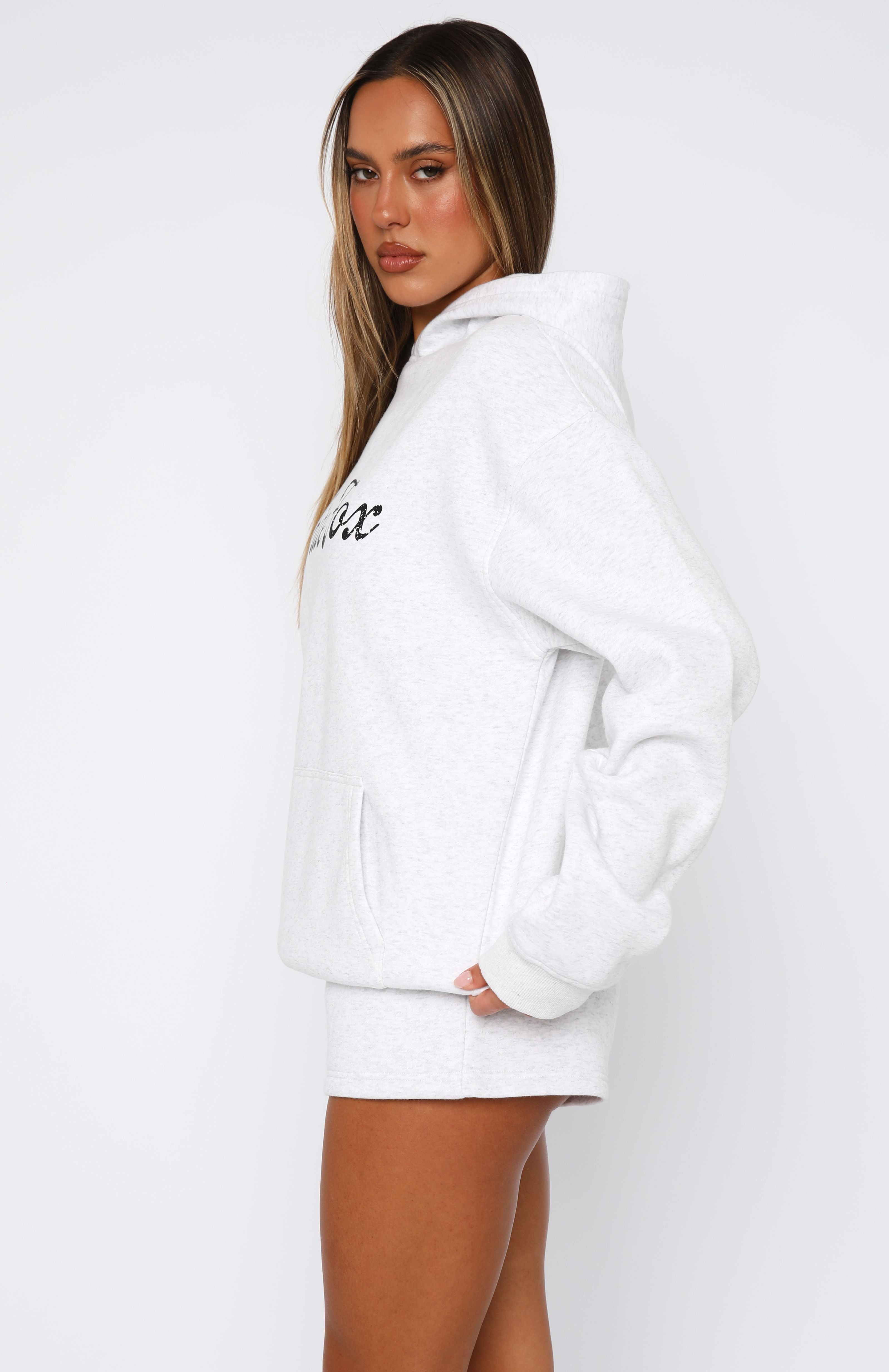 White Fox The Good Life Oversized Hoodie - Grey Marle Fleece Pullover