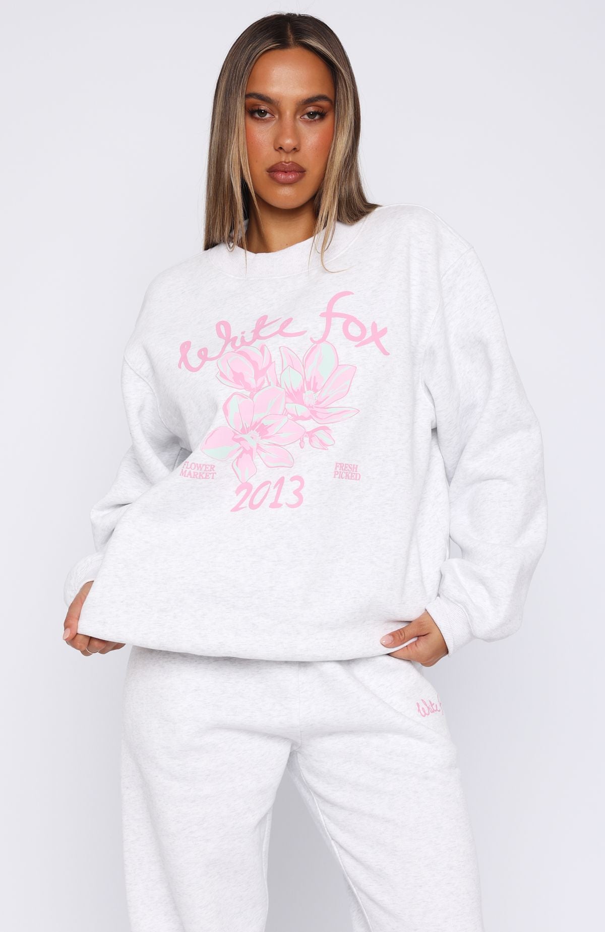 Oversized Fleece-Lined Sweater - Grey Marle Pick You A Flower