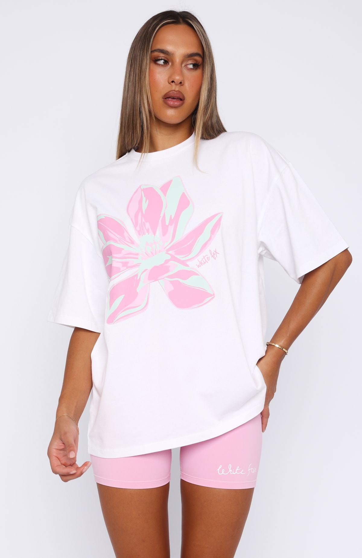 White Oversized Graphic Tee - Pick You A Flower Cotton Shirt