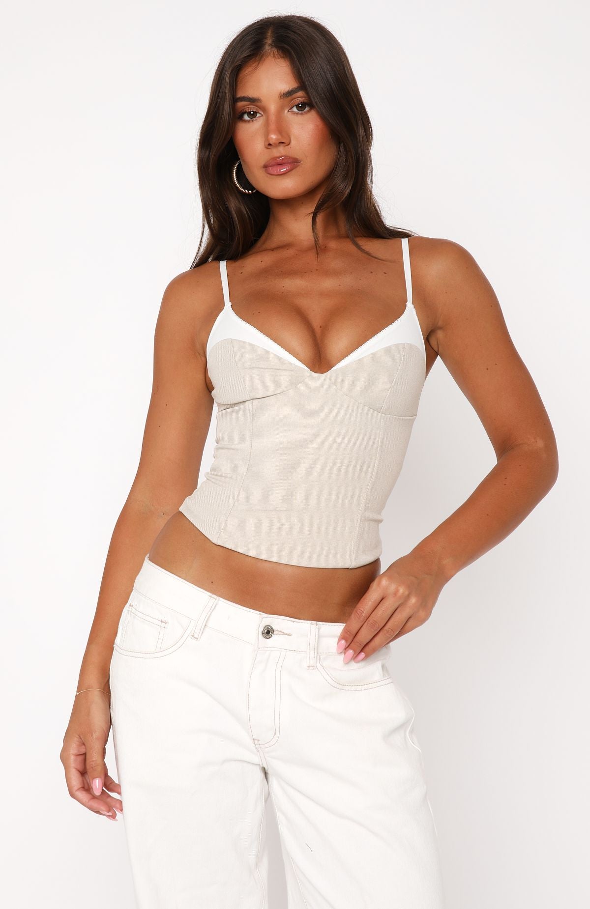 She's A Rebel Oatmeal Bustier Top with Boning & Adjustable Straps